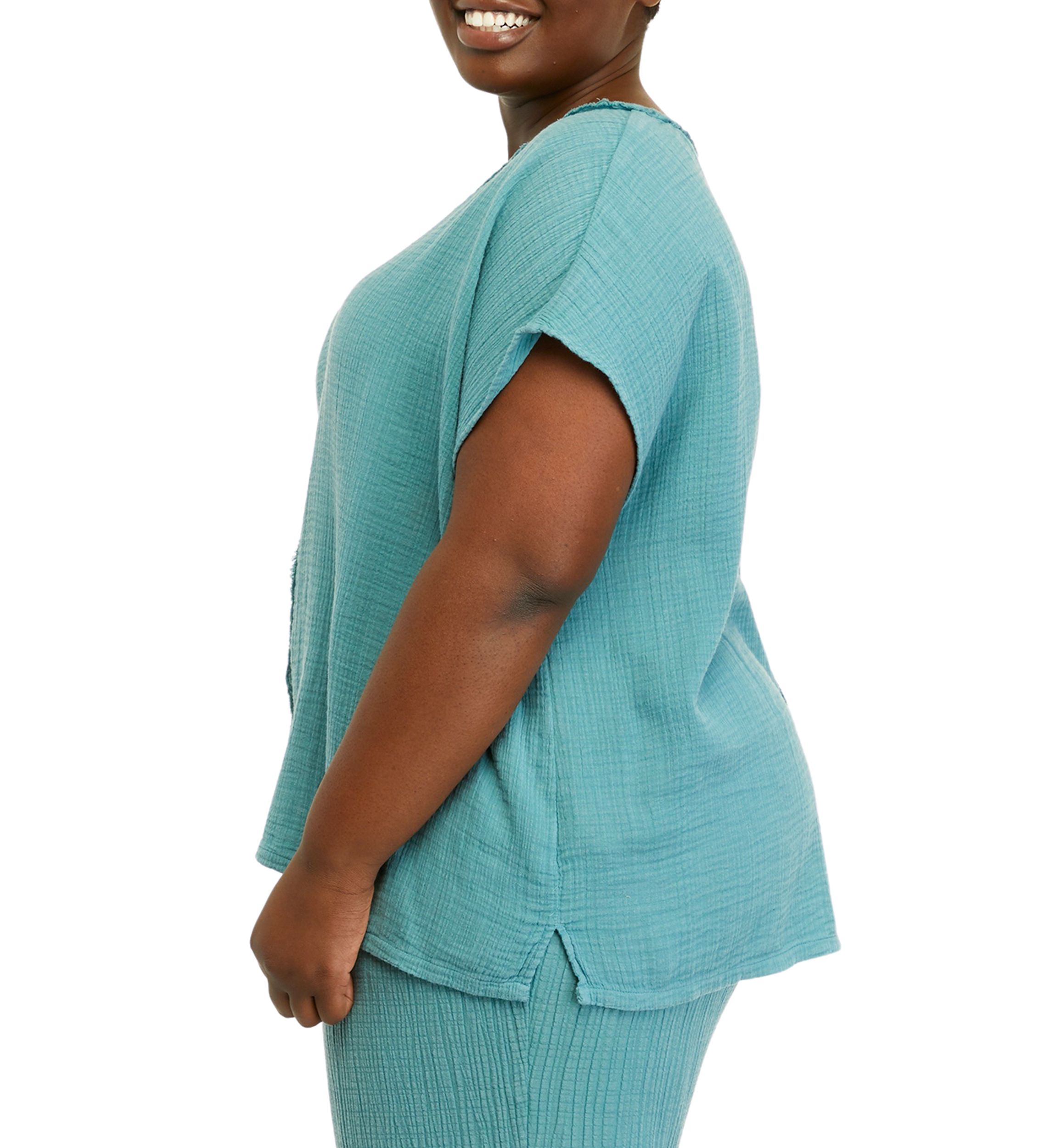 Plus Size Short Sleeve V-Neck Dolman T-Shirt