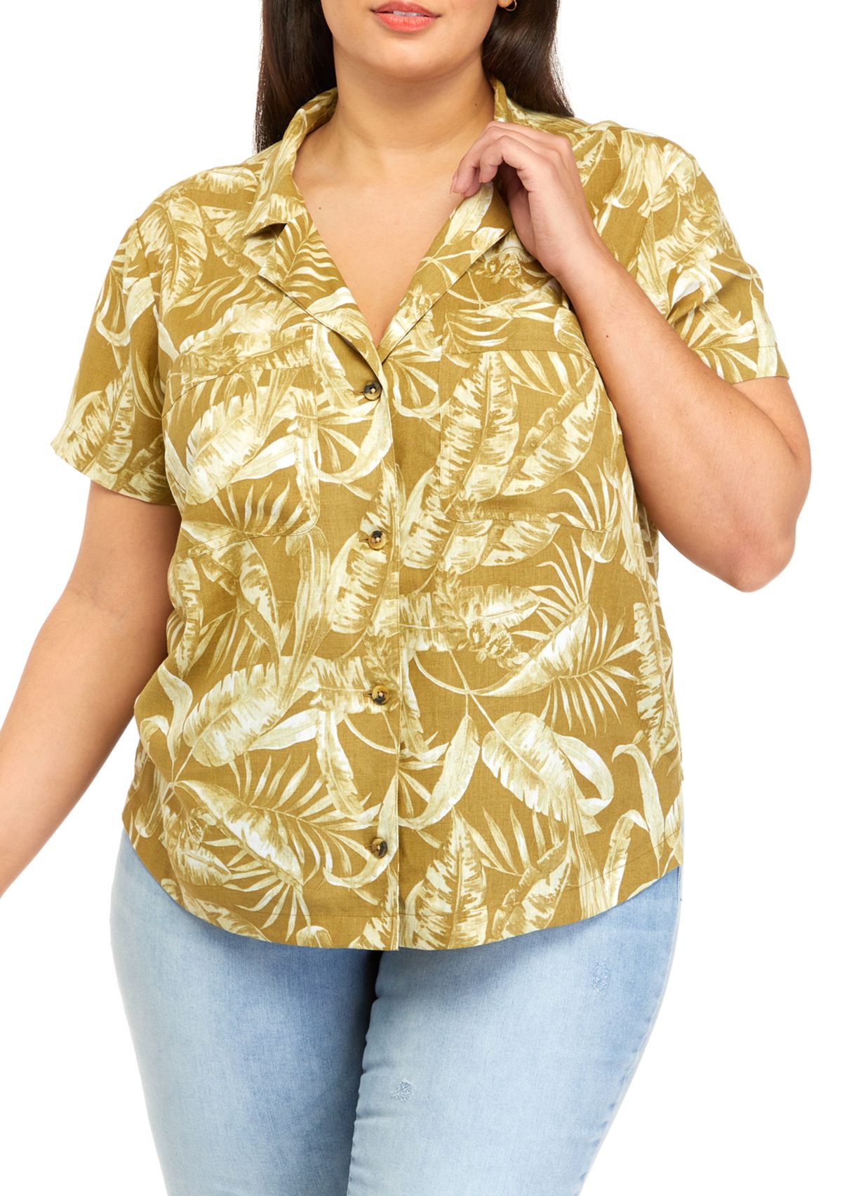 Plus Size Short Sleeve Resort Button Down Shirt									