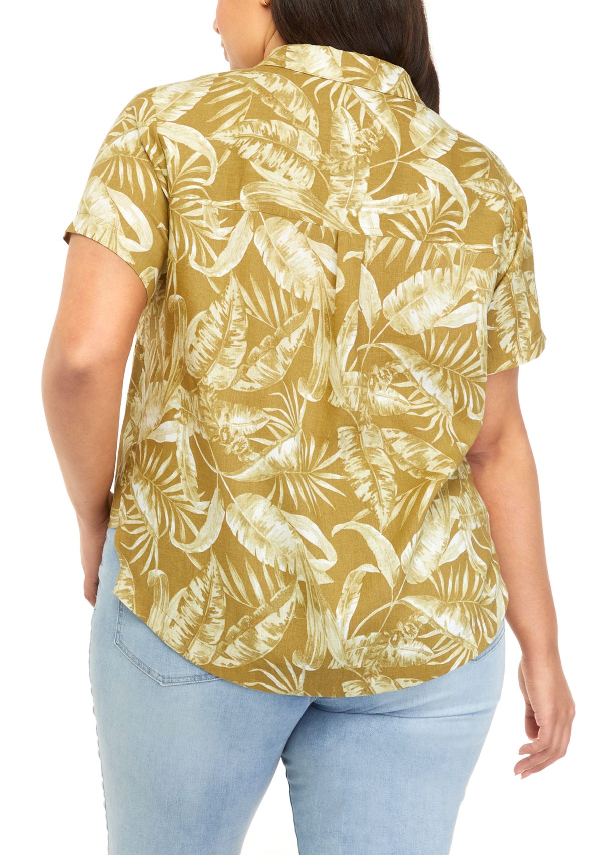 Plus Size Short Sleeve Resort Button Down Shirt									