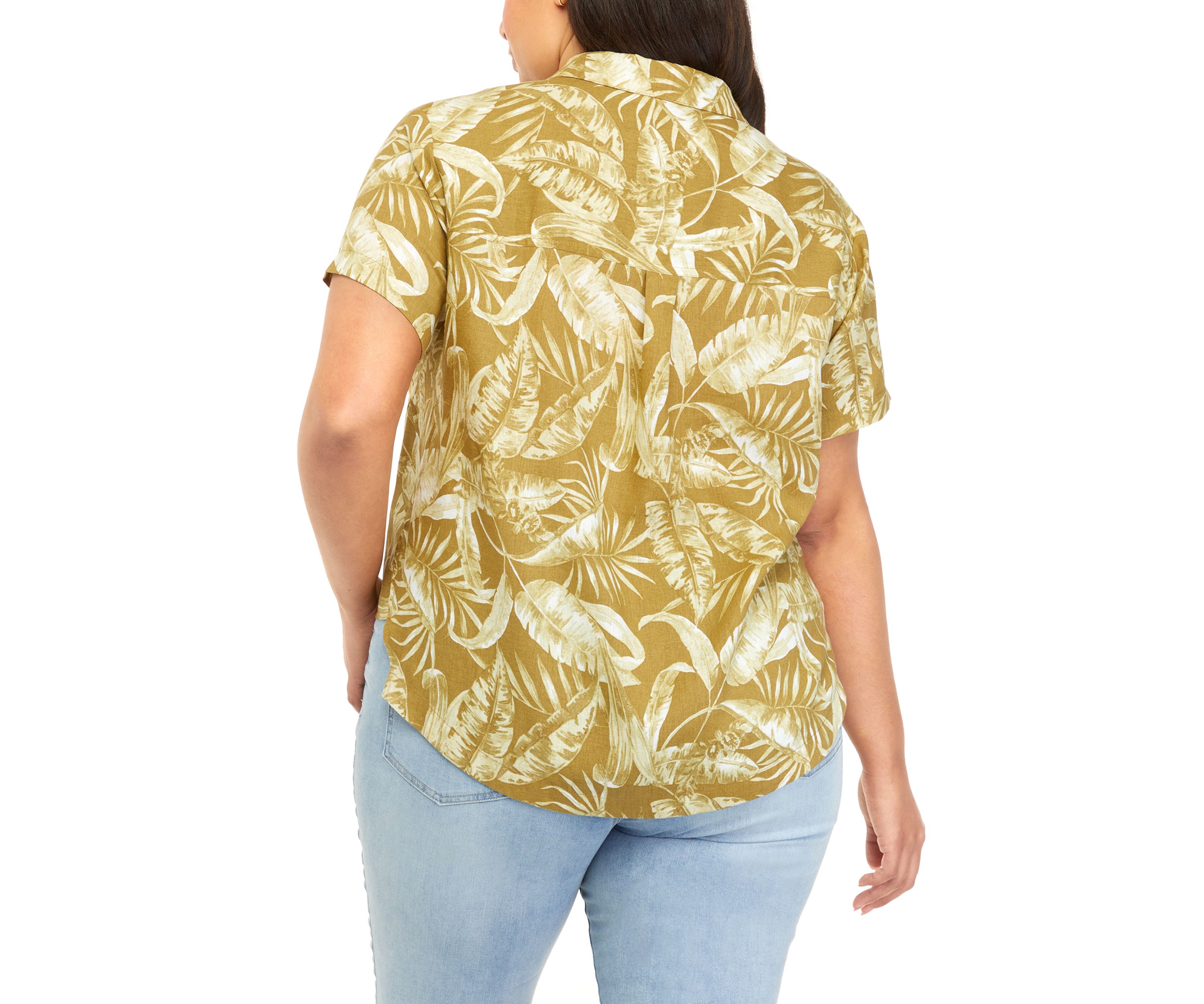 Plus Size Short Sleeve Resort Button Down Shirt									