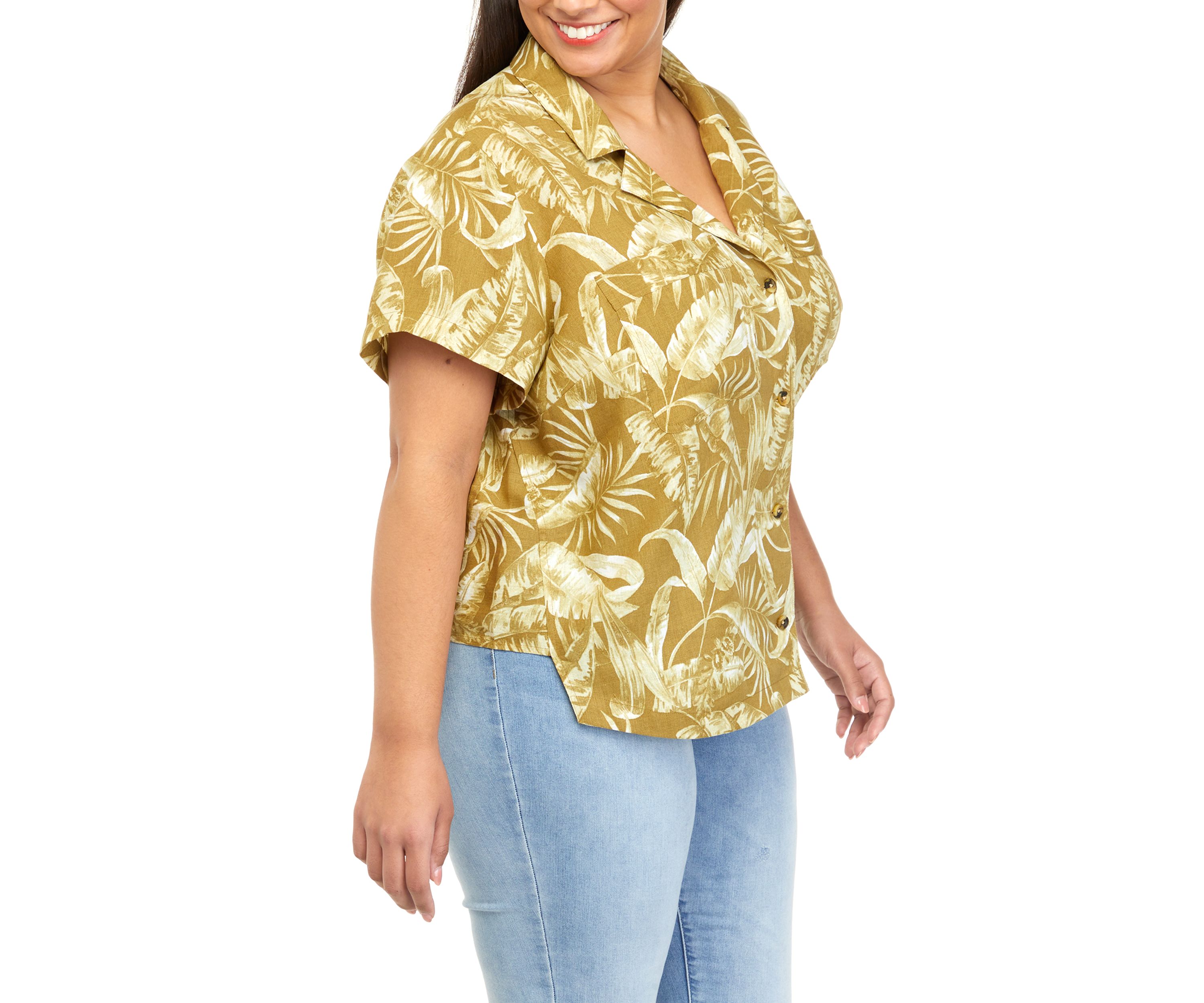 Plus Size Short Sleeve Resort Button Down Shirt									