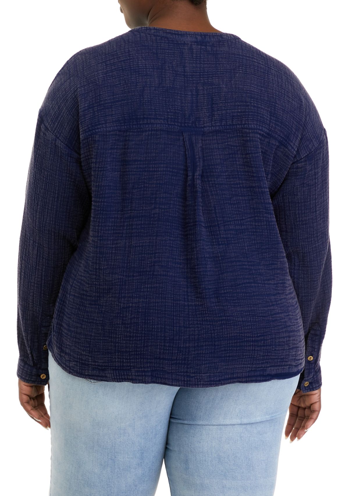 Plus Size Long Sleeve Popover Henley Top
