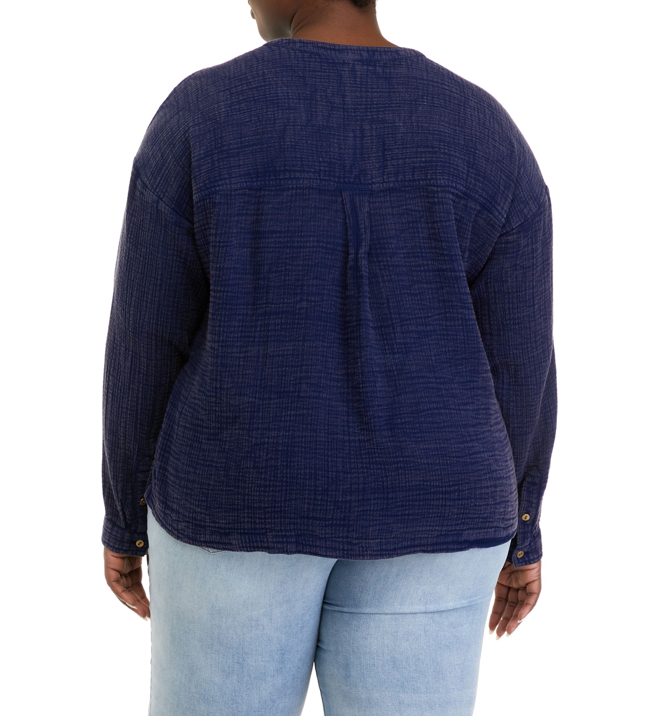 Plus Size Long Sleeve Popover Henley Top