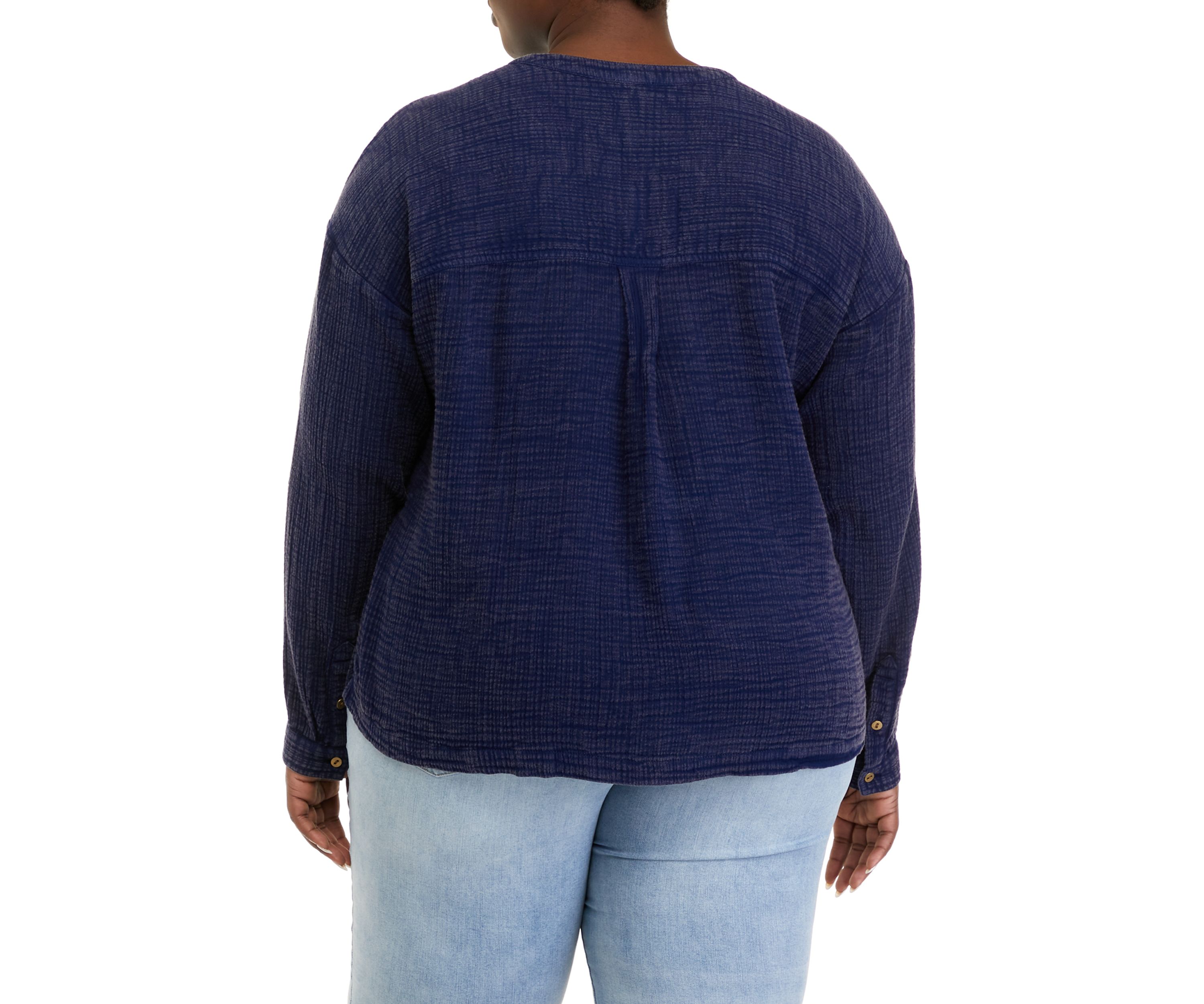 Plus Size Long Sleeve Popover Henley Top