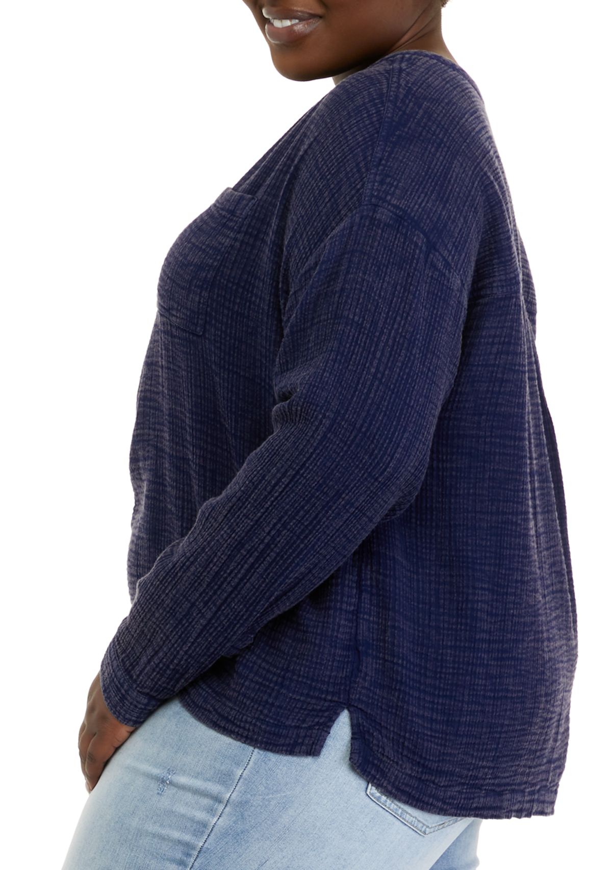 Plus Size Long Sleeve Popover Henley Top