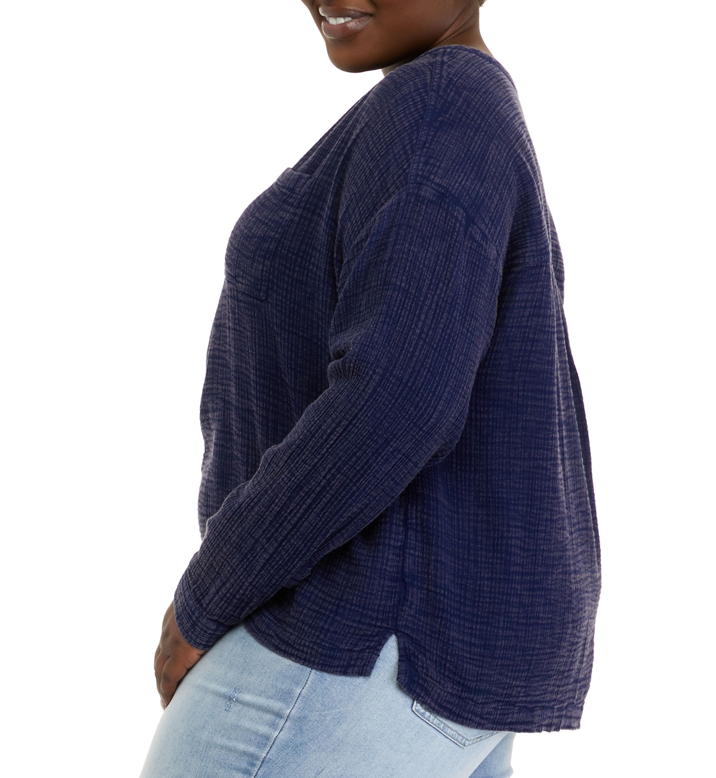 Plus Size Long Sleeve Popover Henley Top