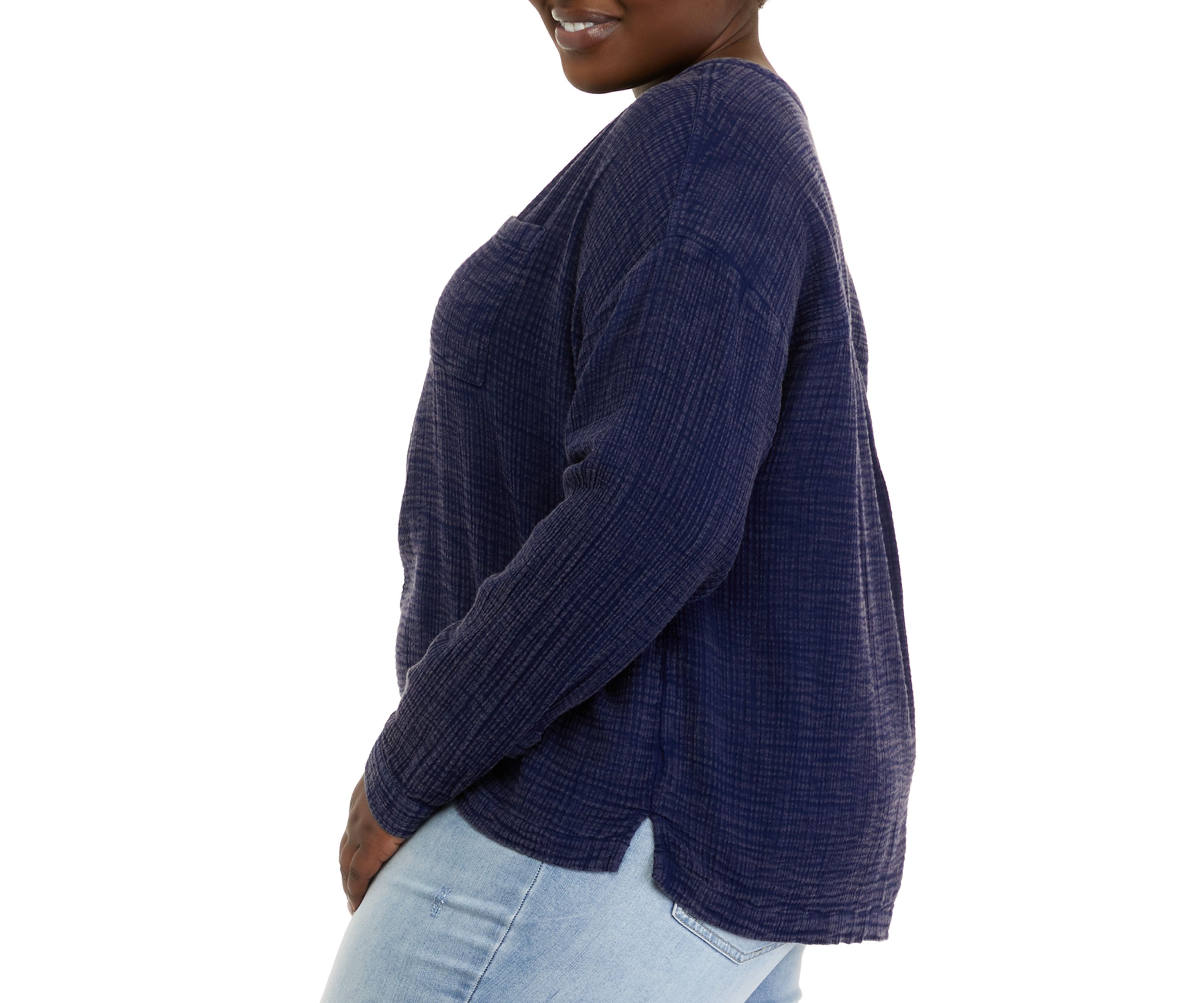 Plus Size Long Sleeve Popover Henley Top