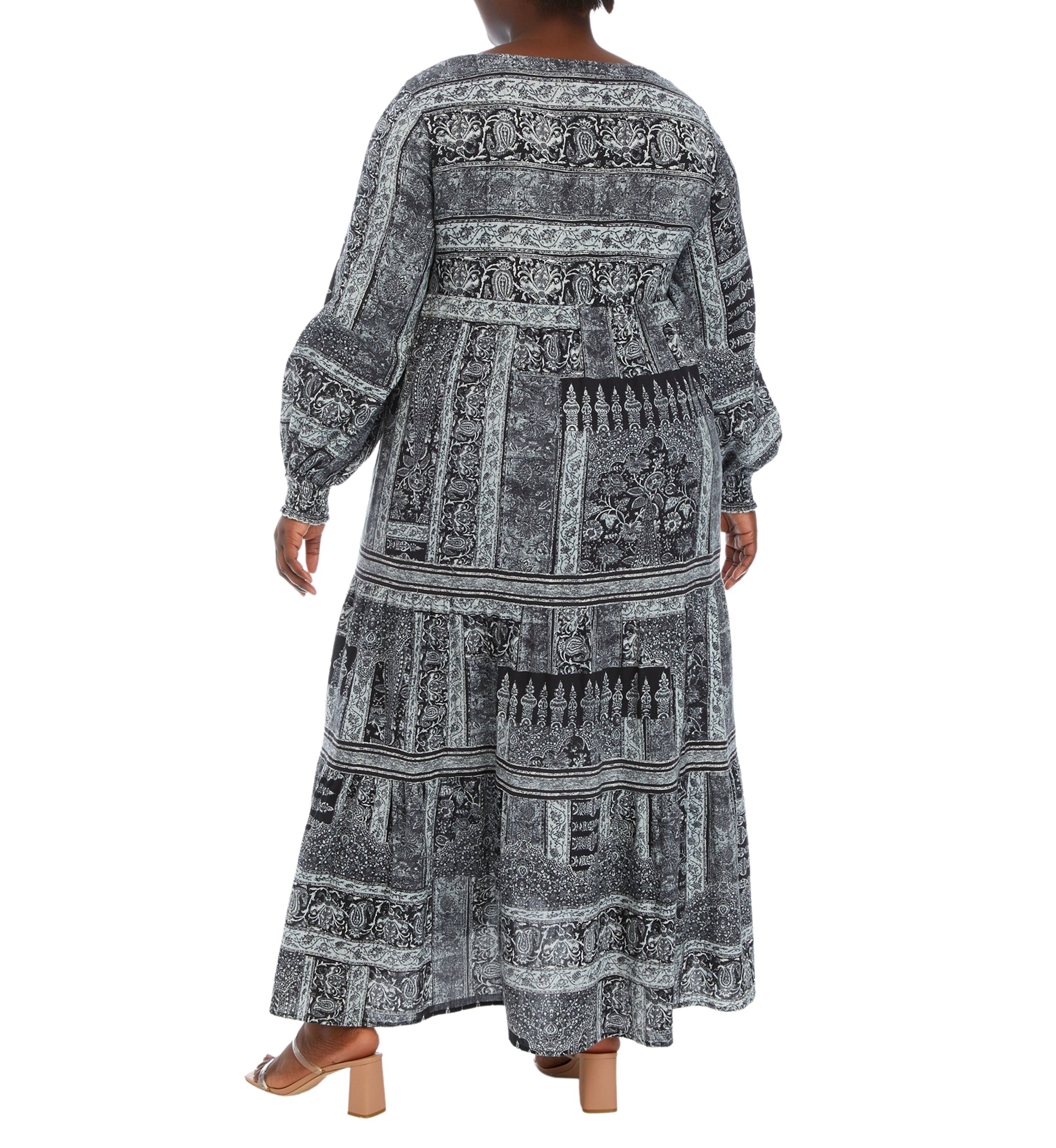 Plus Size Blouson Sleeve Tiered Maxi Dress