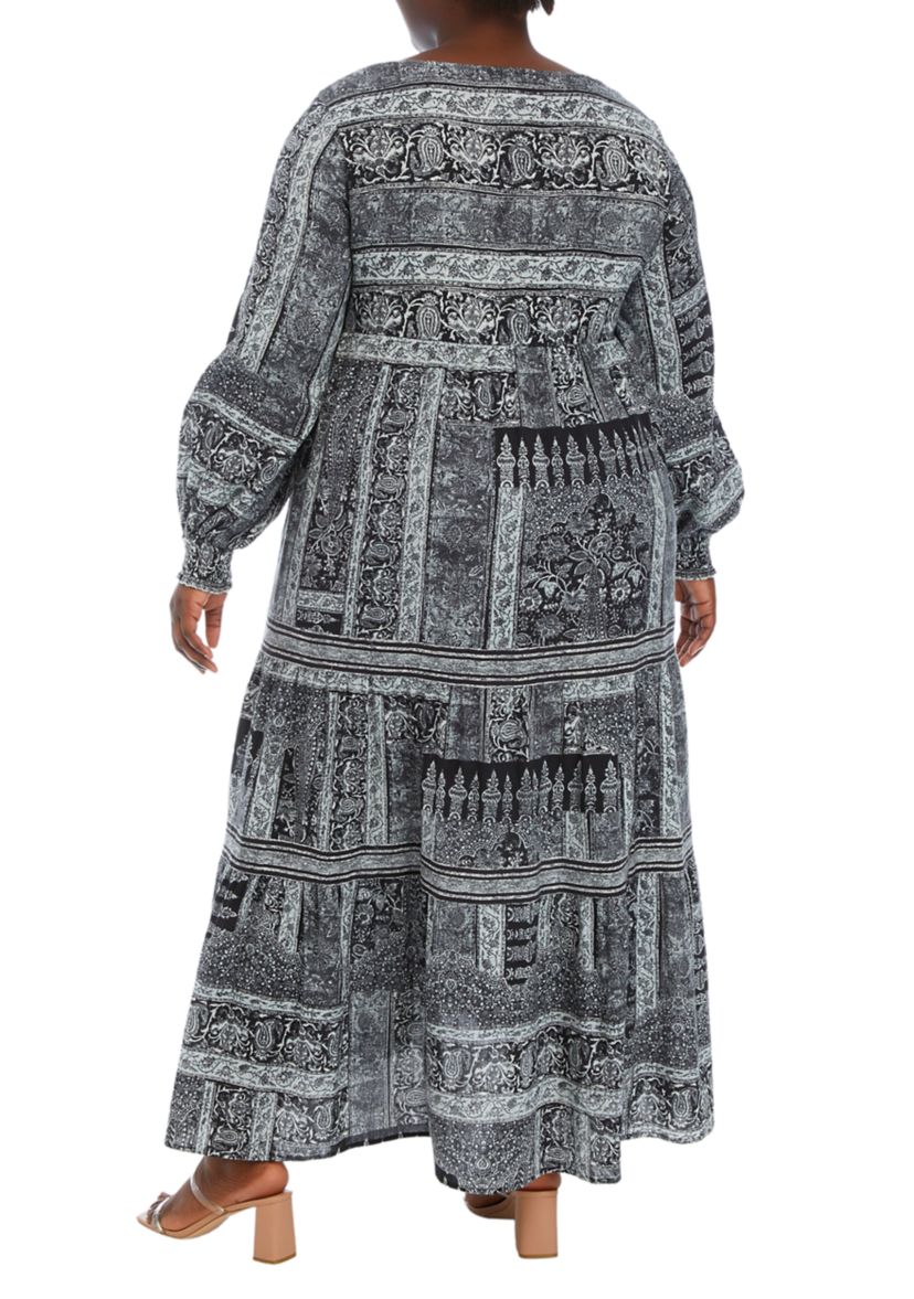 Plus Size Blouson Sleeve Tiered Maxi Dress