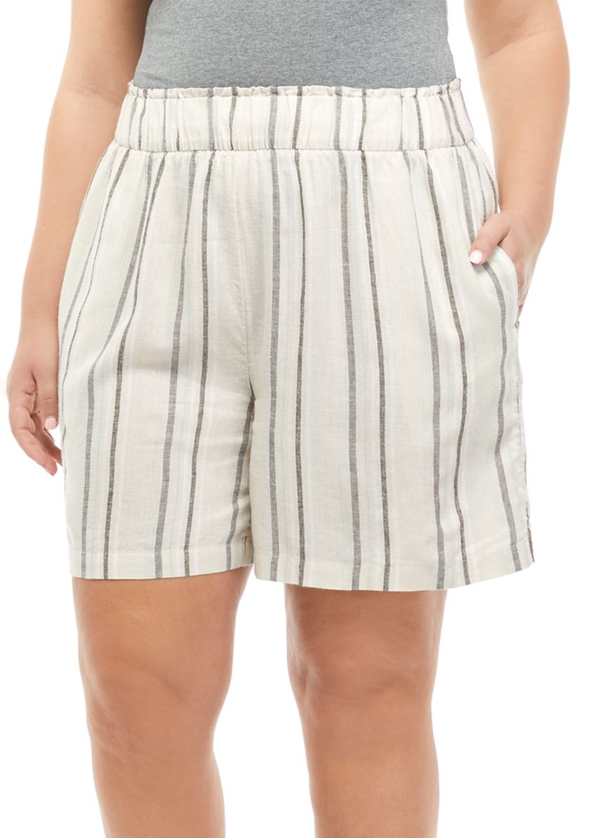 Plus Size Striped High Rise Pull On Shorts