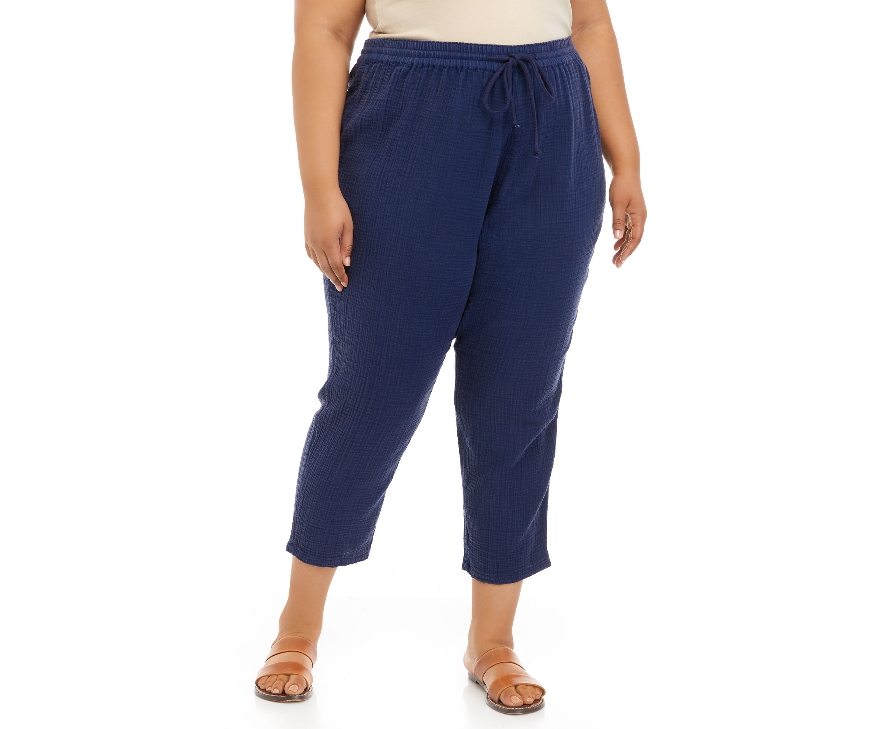 Plus Size Cotton Gauze Cropped Pants