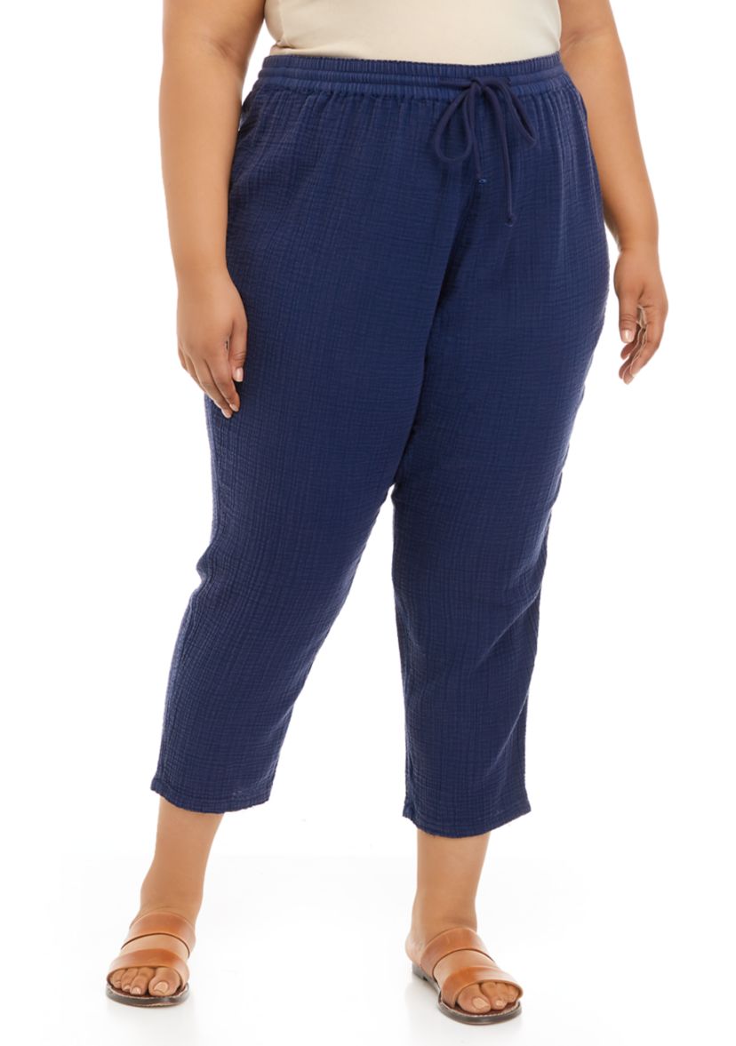 Plus Size Cotton Gauze Cropped Pants