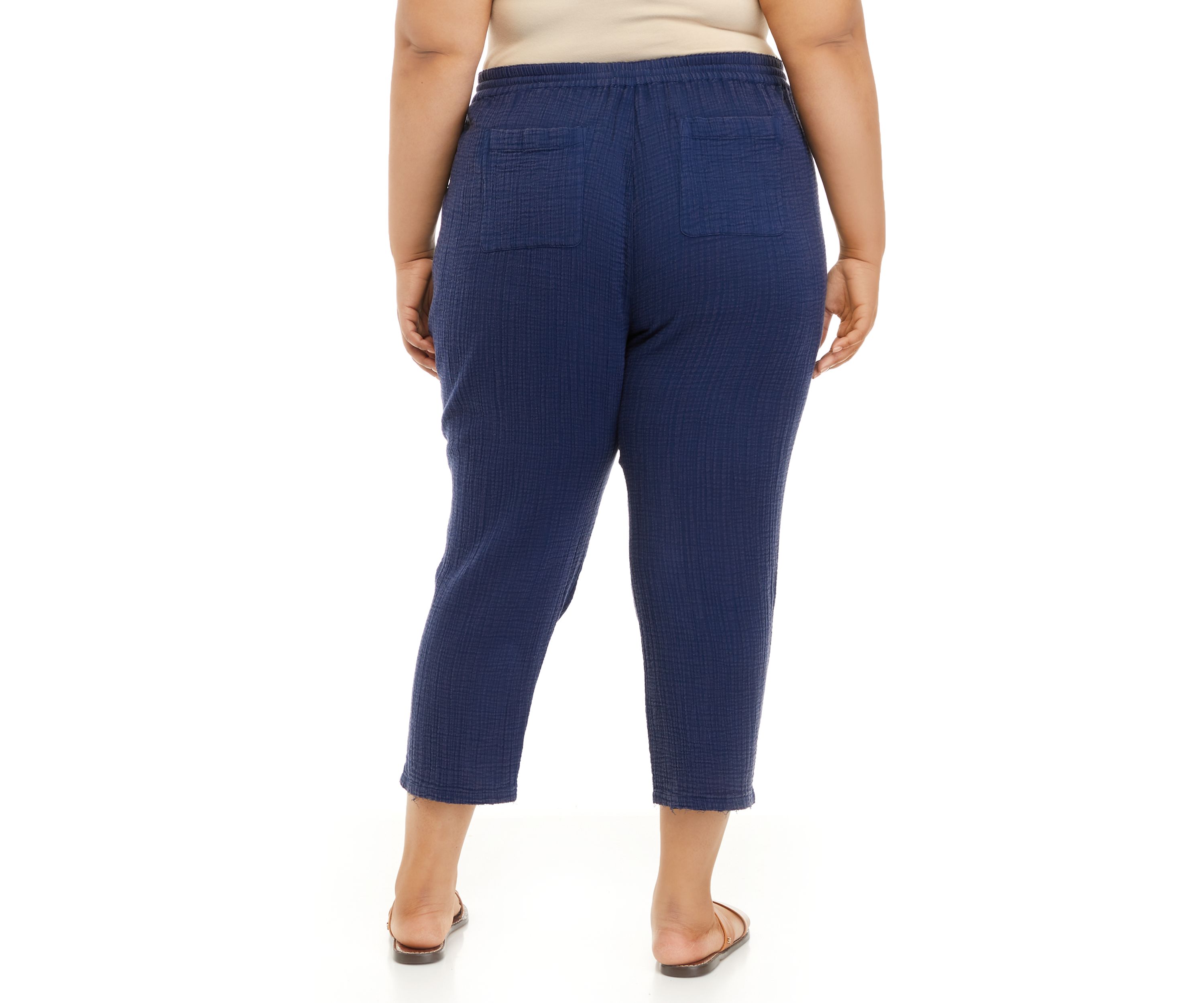 Plus Size Cotton Gauze Cropped Pants