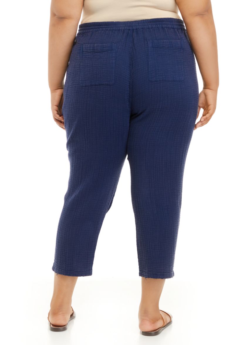 Plus Size Cotton Gauze Cropped Pants