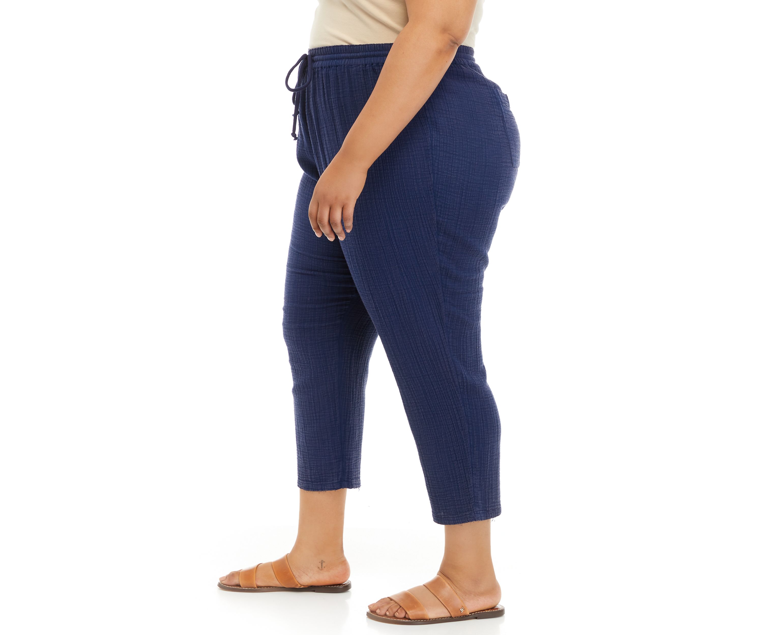 Plus Size Cotton Gauze Cropped Pants