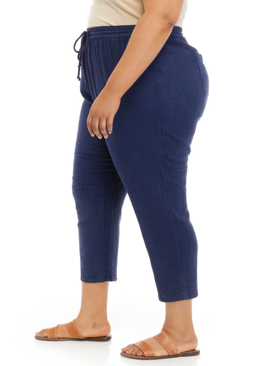 Plus Size Cotton Gauze Cropped Pants