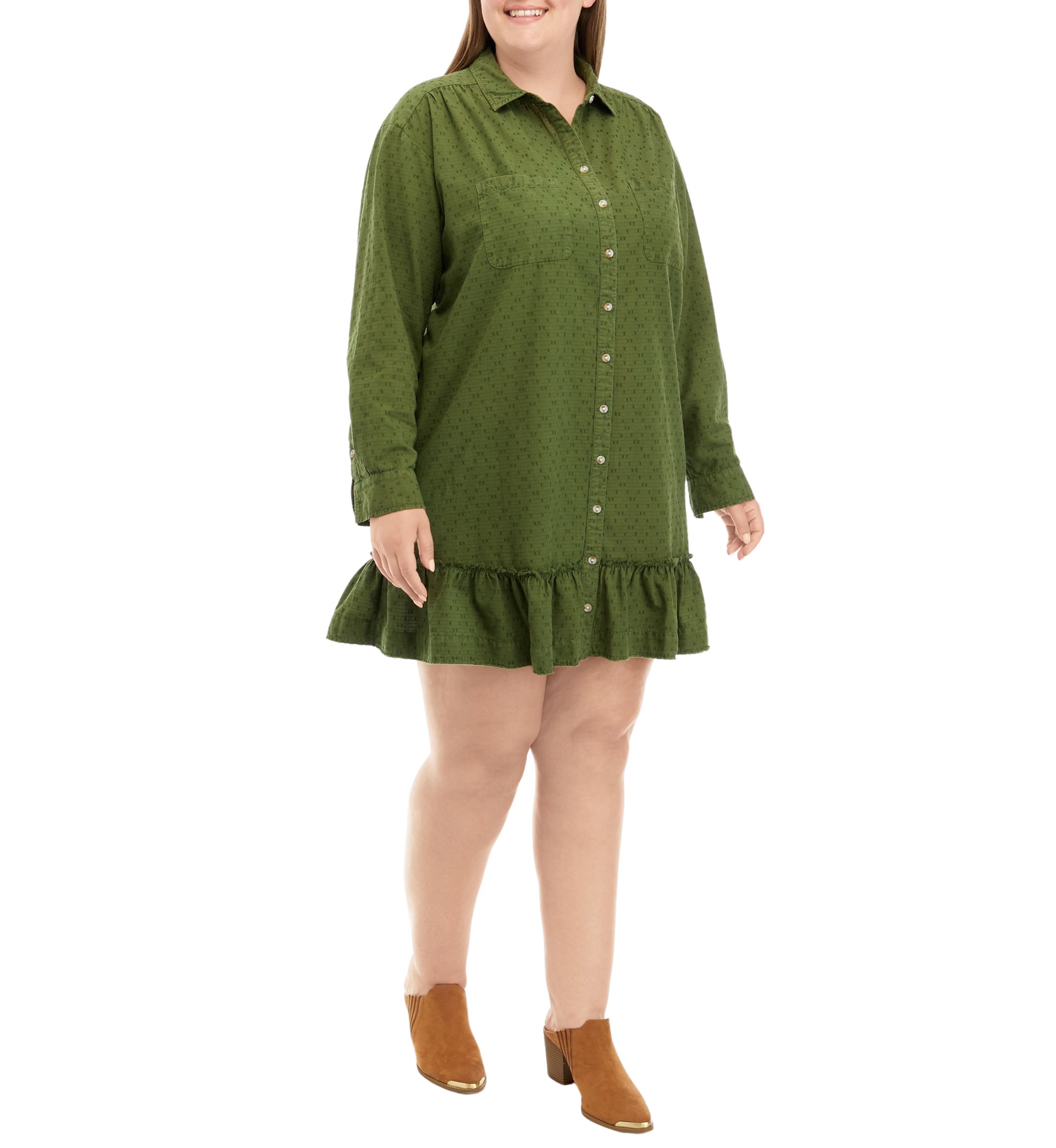 Plus Size Ruffle Hem Shirtdress 