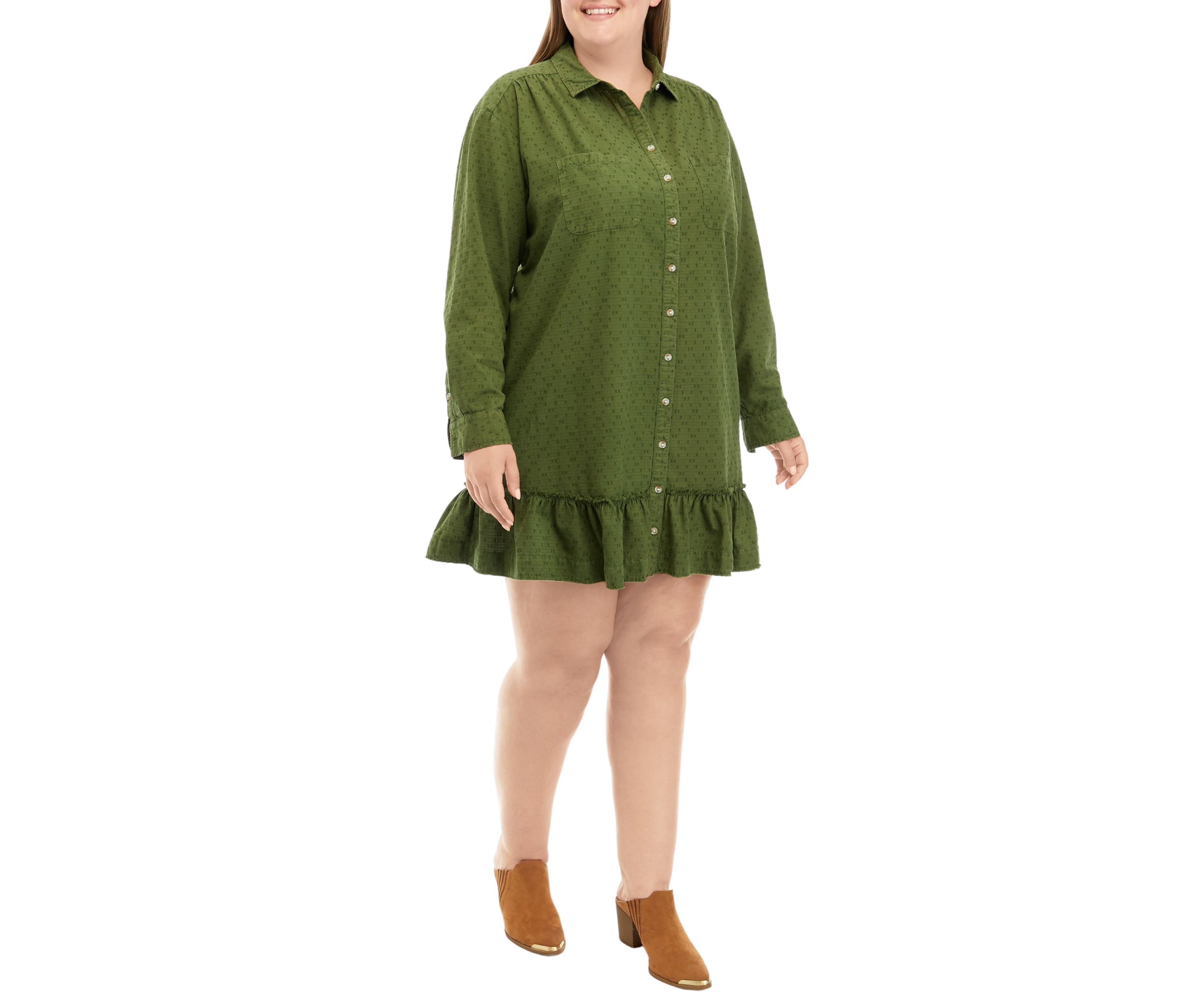 Plus Size Ruffle Hem Shirtdress 