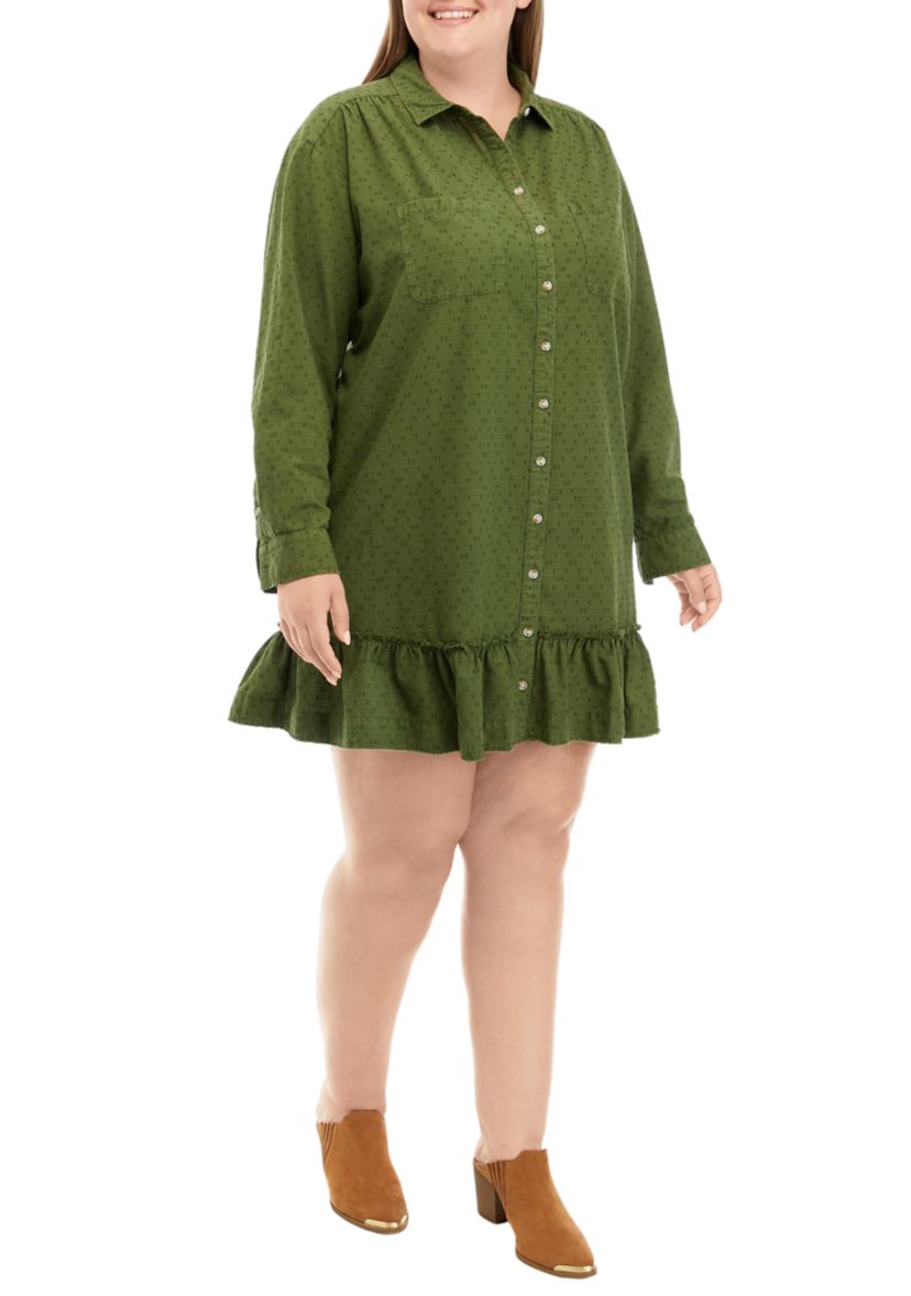 Plus Size Ruffle Hem Shirtdress 