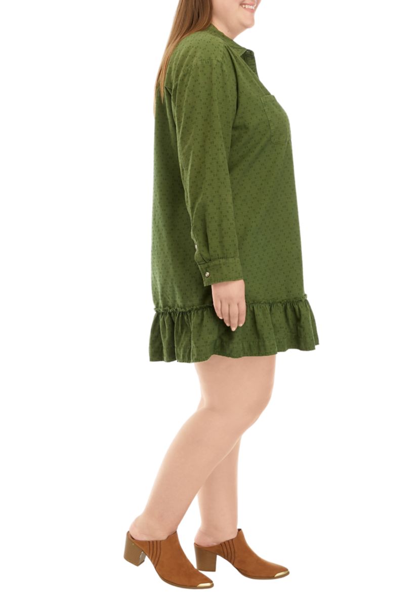 Plus Size Ruffle Hem Shirtdress 