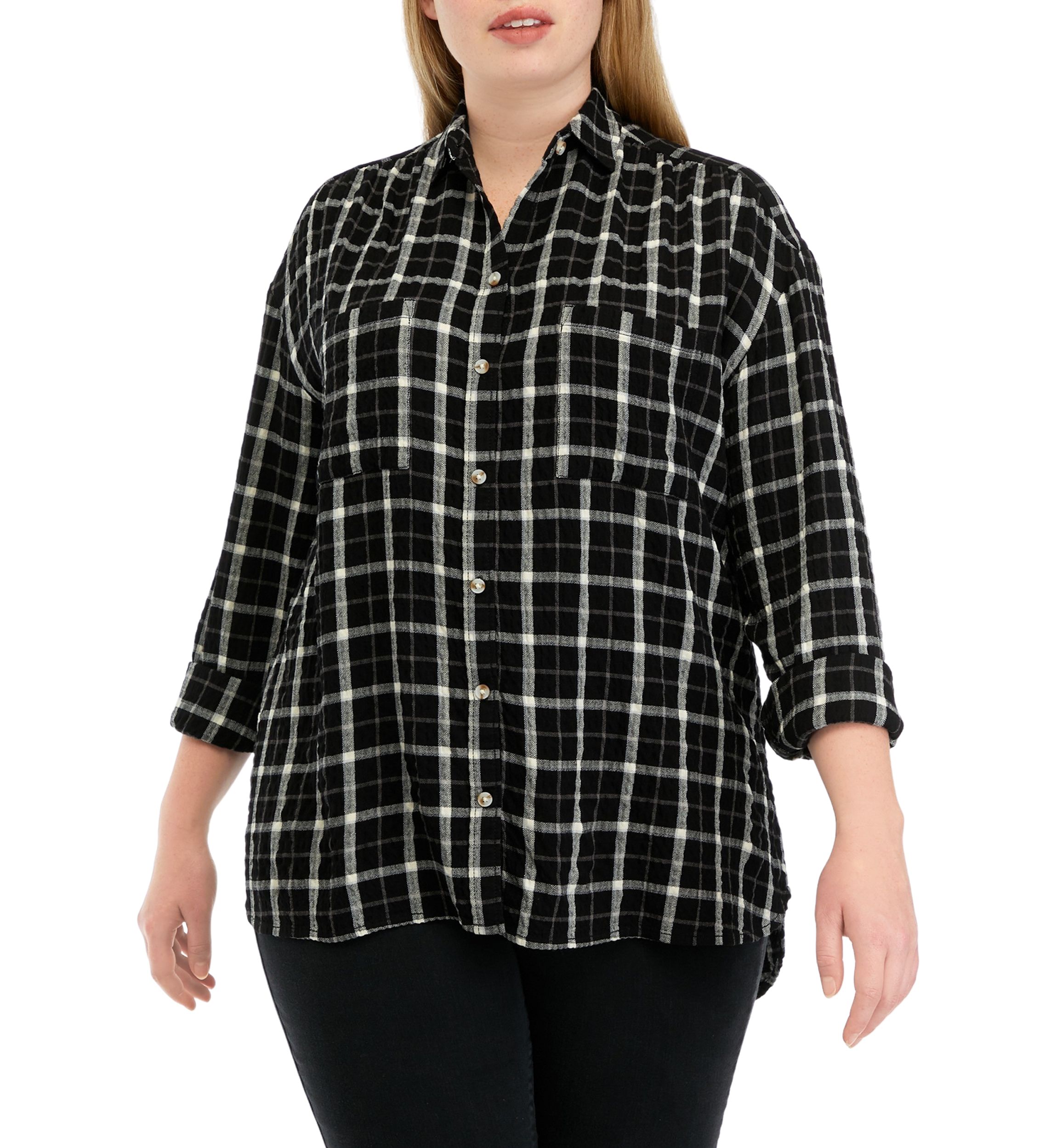 Plus Size Long Sleeve Printed Boyfriend Shirt 
