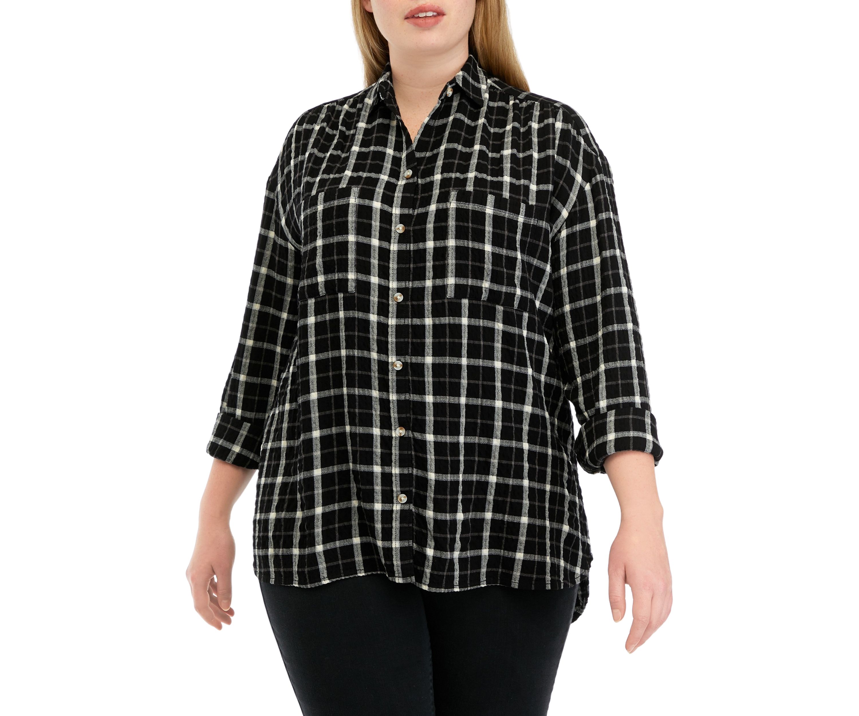 Plus Size Long Sleeve Printed Boyfriend Shirt 