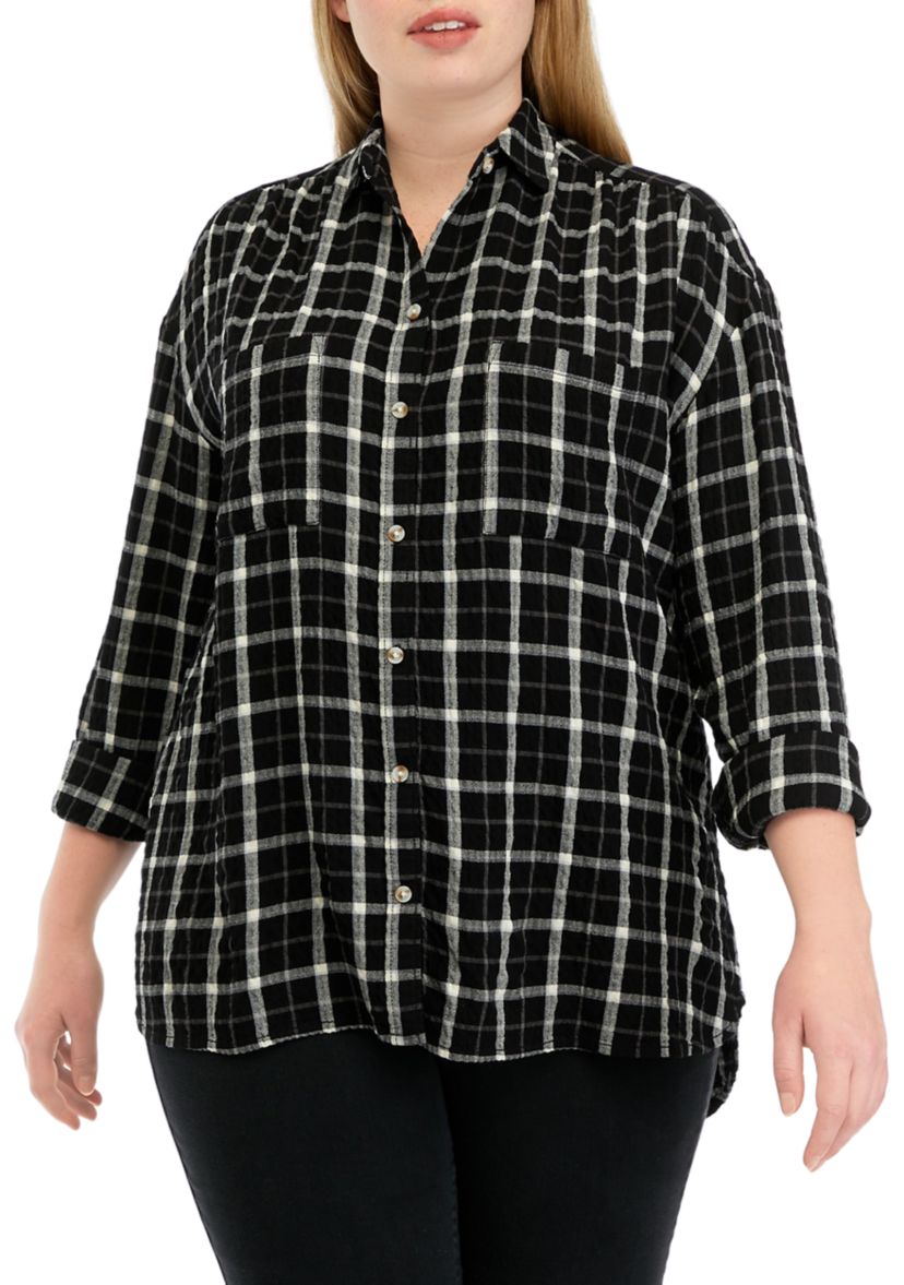 Plus Size Long Sleeve Printed Boyfriend Shirt 