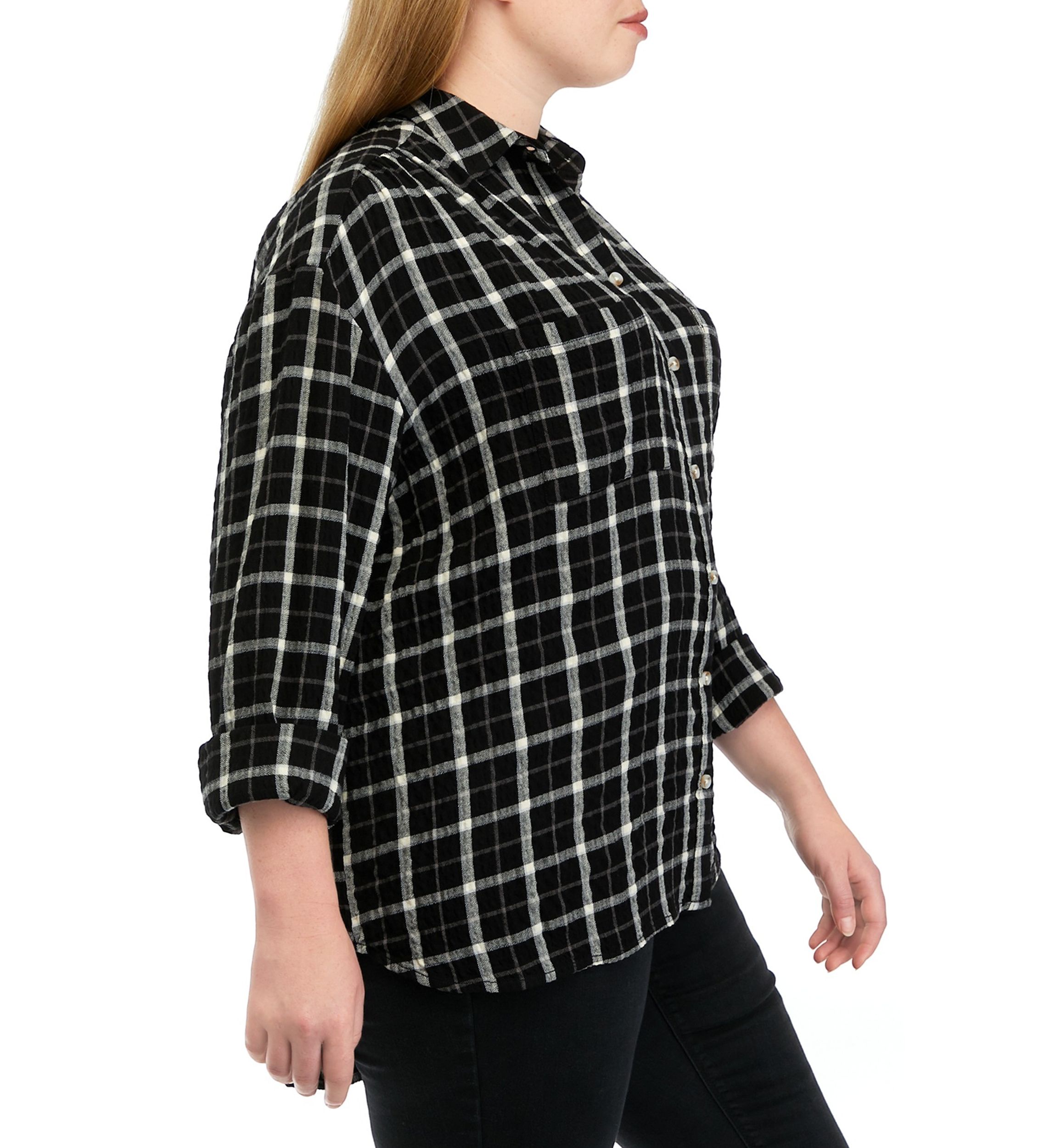 Plus Size Long Sleeve Printed Boyfriend Shirt 
