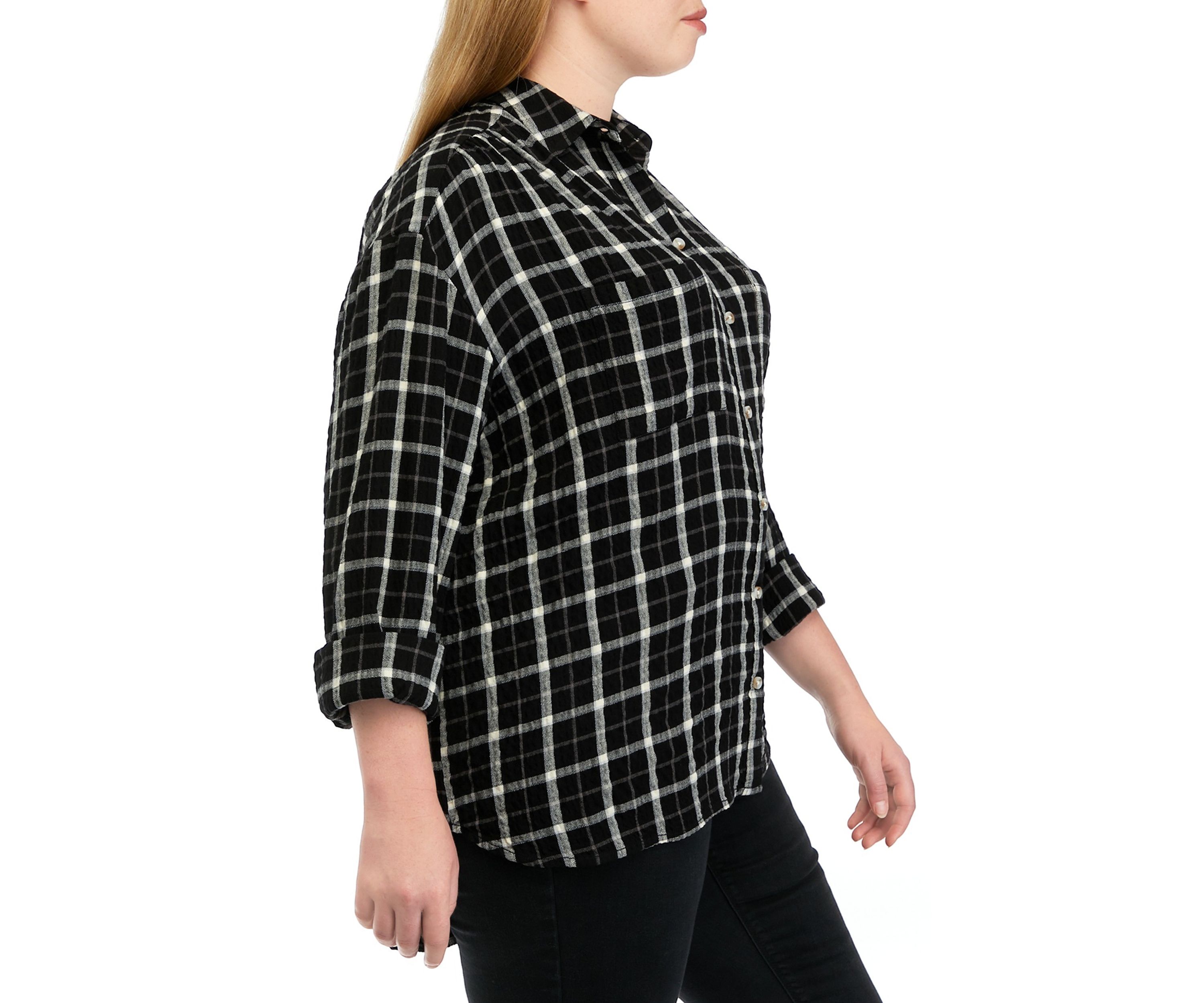 Plus Size Long Sleeve Printed Boyfriend Shirt 