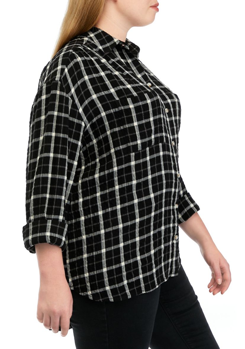 Plus Size Long Sleeve Printed Boyfriend Shirt 