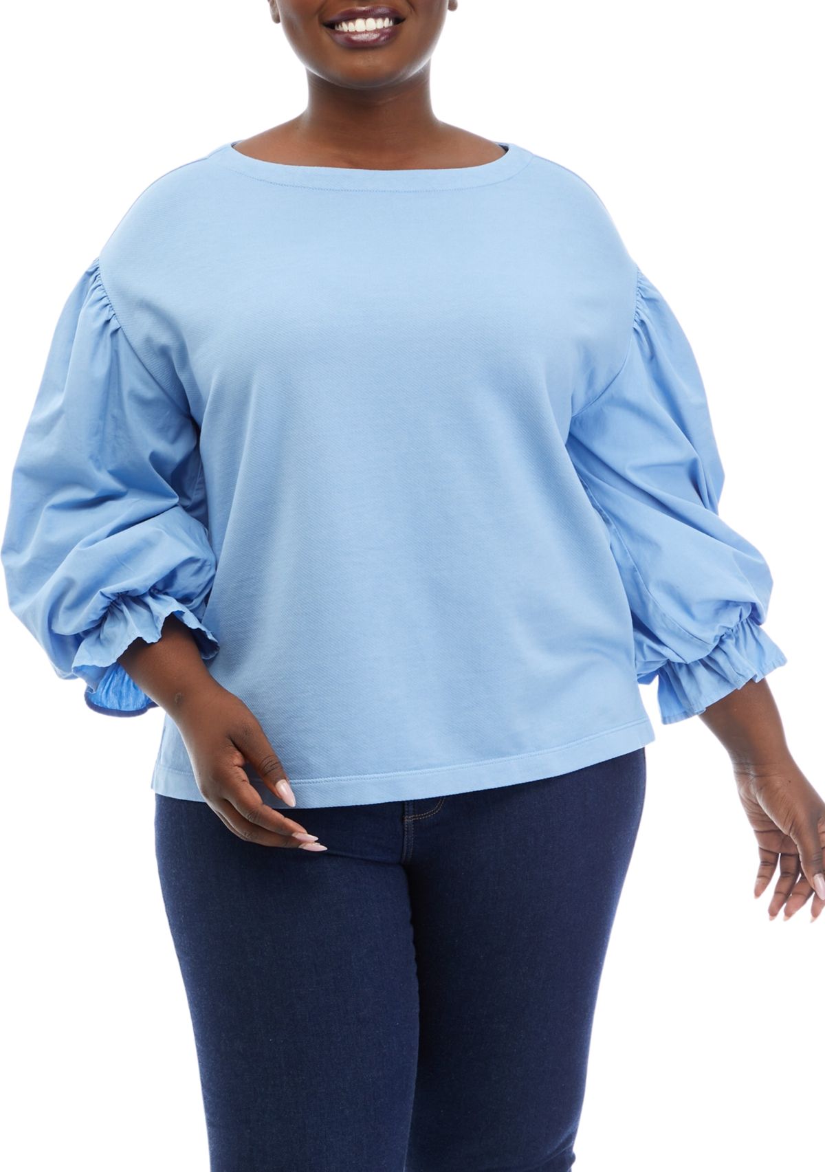 Plus Size Knit Woven Mix Pullover Top
