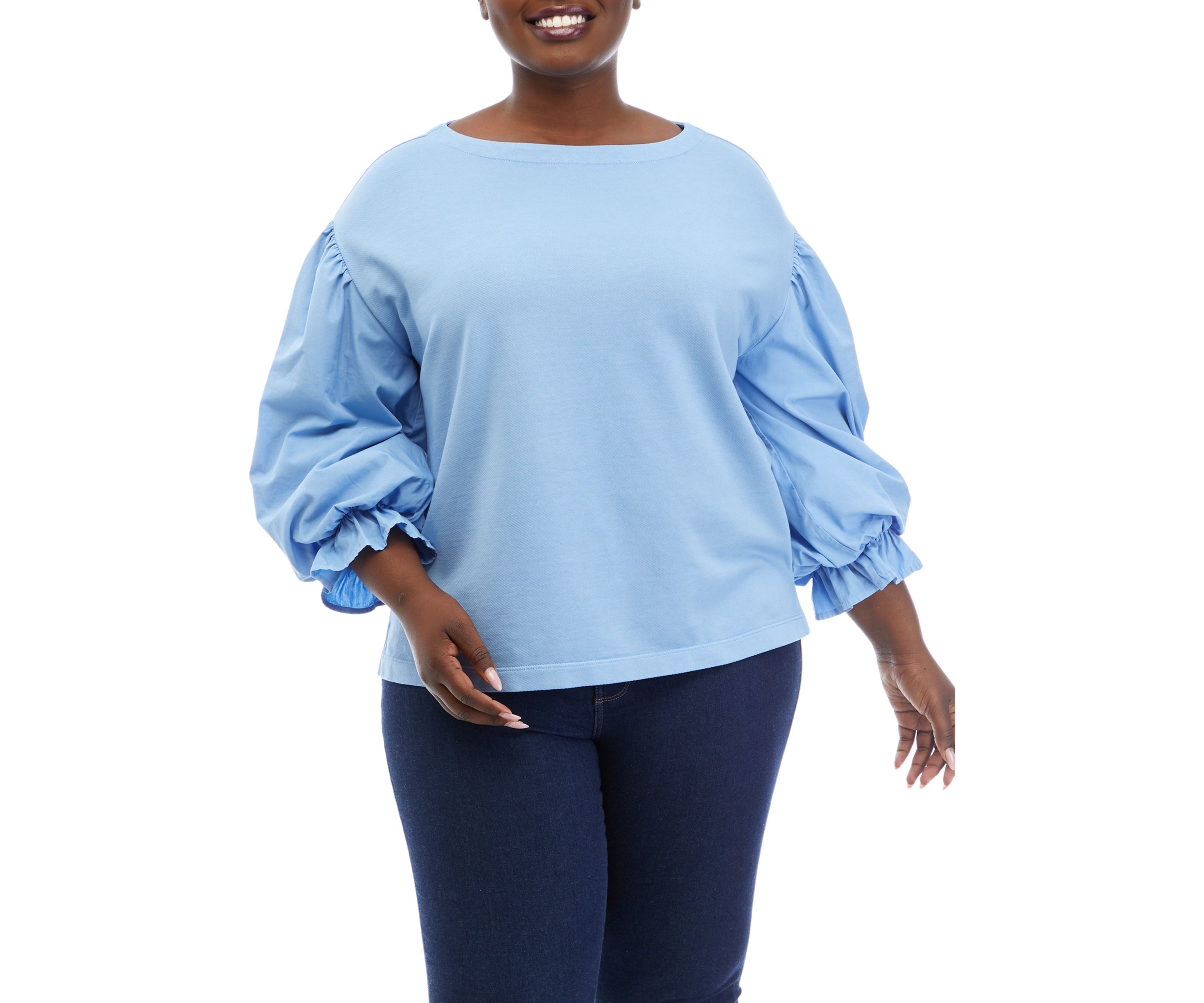 Plus Size Knit Woven Mix Pullover Top