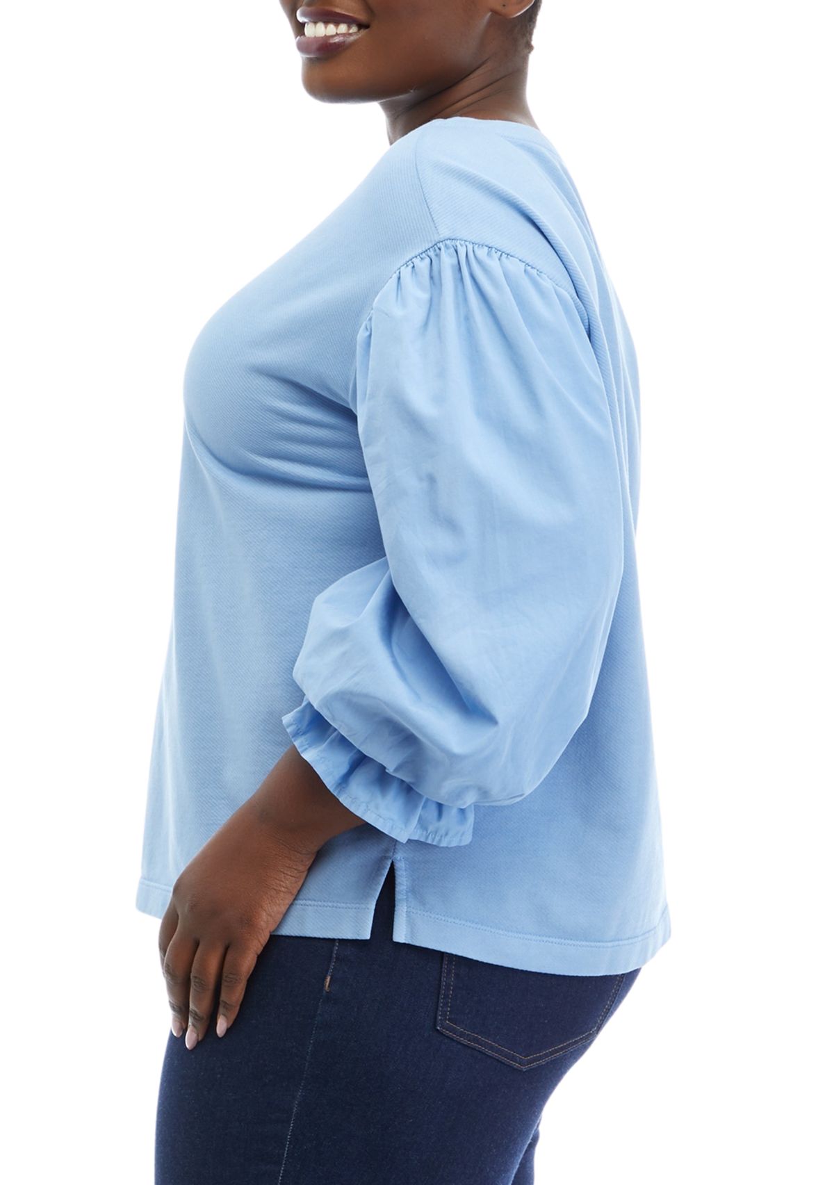 Plus Size Knit Woven Mix Pullover Top