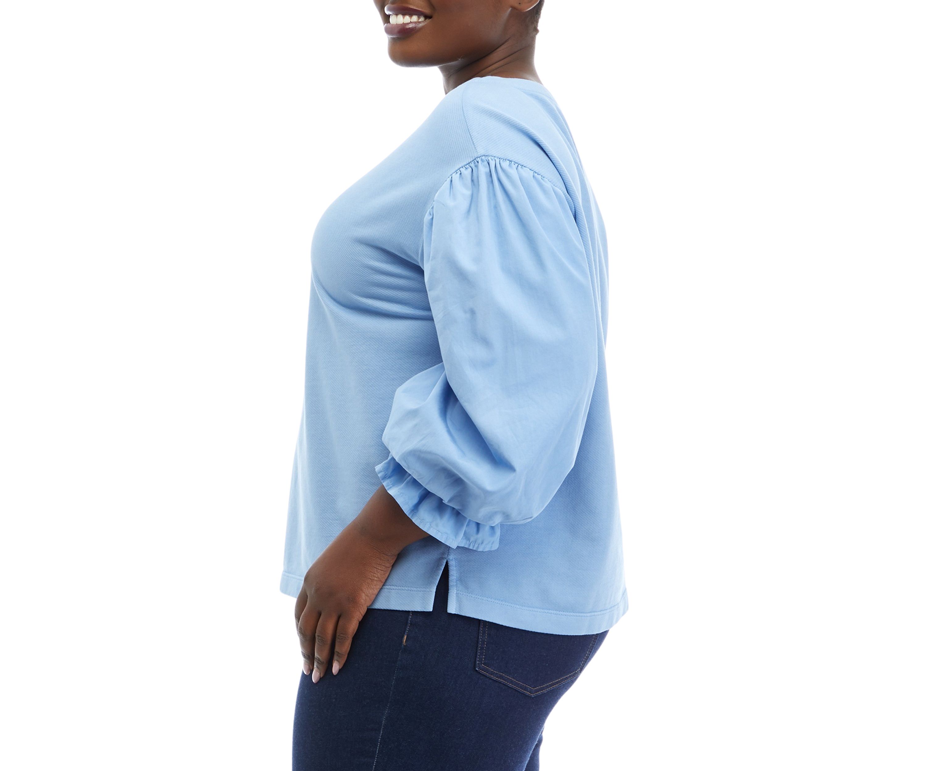 Plus Size Knit Woven Mix Pullover Top