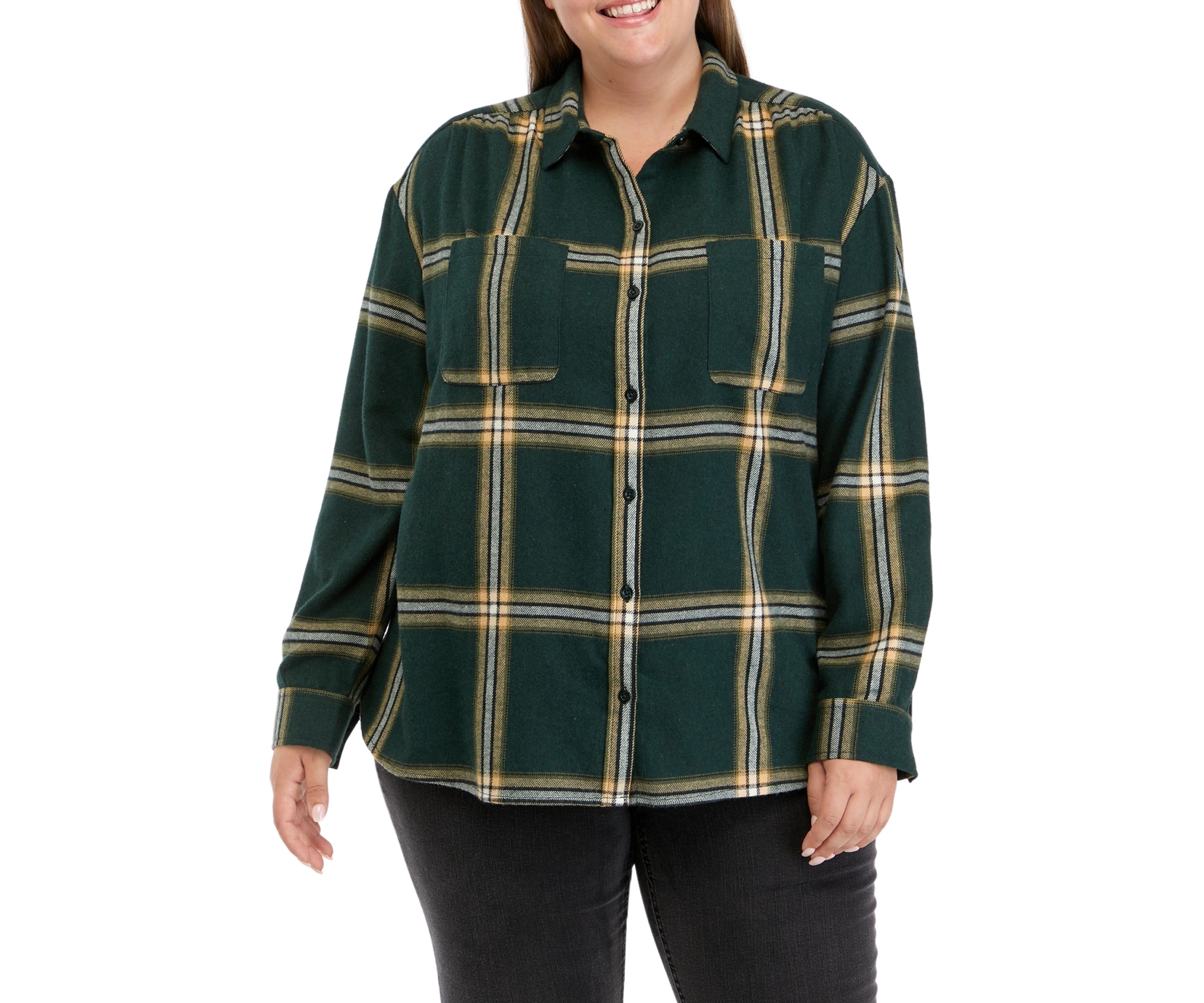Plus Size Long Sleeve Yarn Dyed Boyfriend Shirt