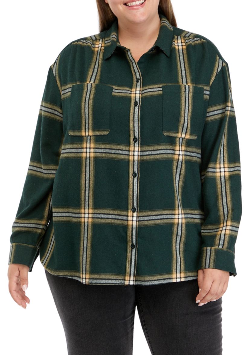 Plus Size Long Sleeve Yarn Dyed Boyfriend Shirt