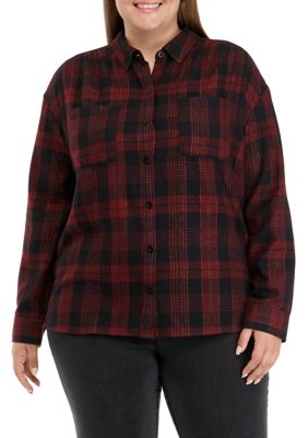 Wonderly Women's Plus Size Long Sleeve Yarn Dyed Boyfriend Shirt -  0480025193916