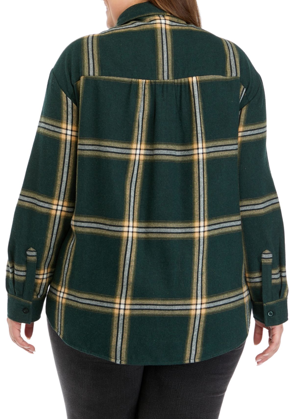 Plus Size Long Sleeve Yarn Dyed Boyfriend Shirt