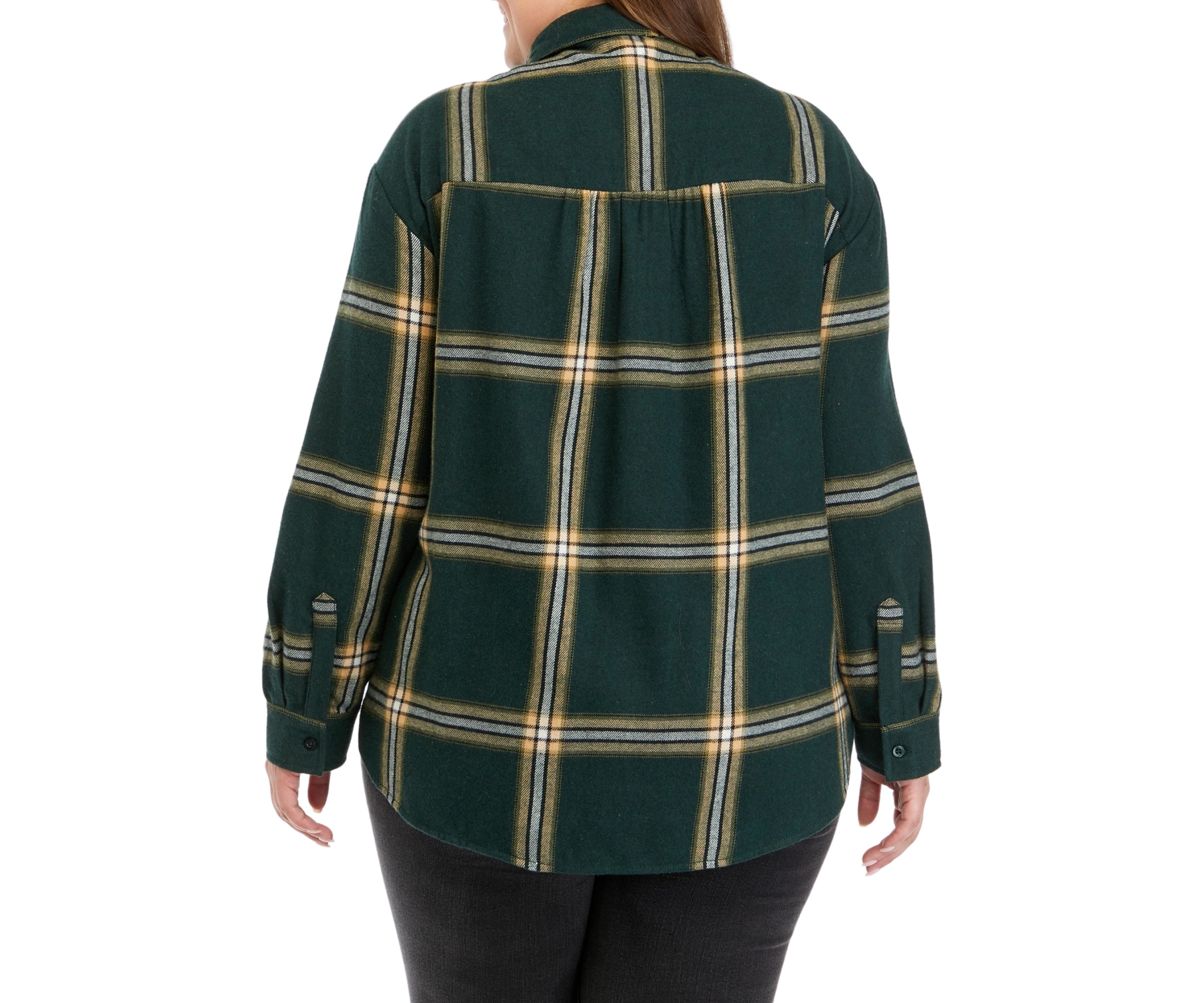Plus Size Long Sleeve Yarn Dyed Boyfriend Shirt