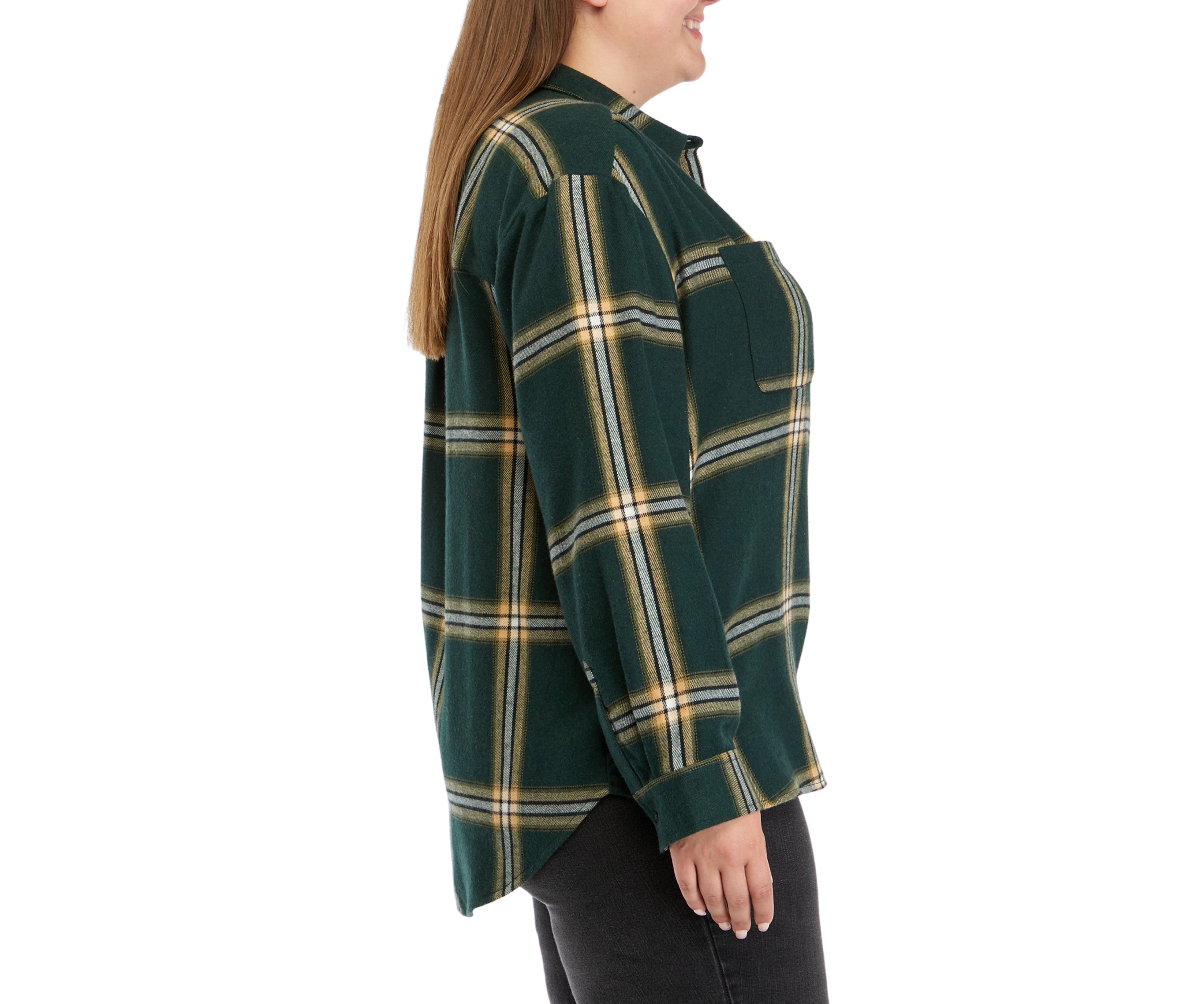 Plus Size Long Sleeve Yarn Dyed Boyfriend Shirt