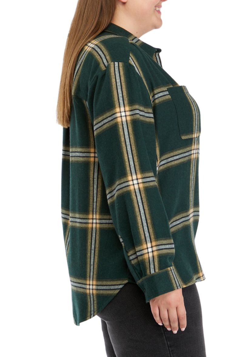 Plus Size Long Sleeve Yarn Dyed Boyfriend Shirt