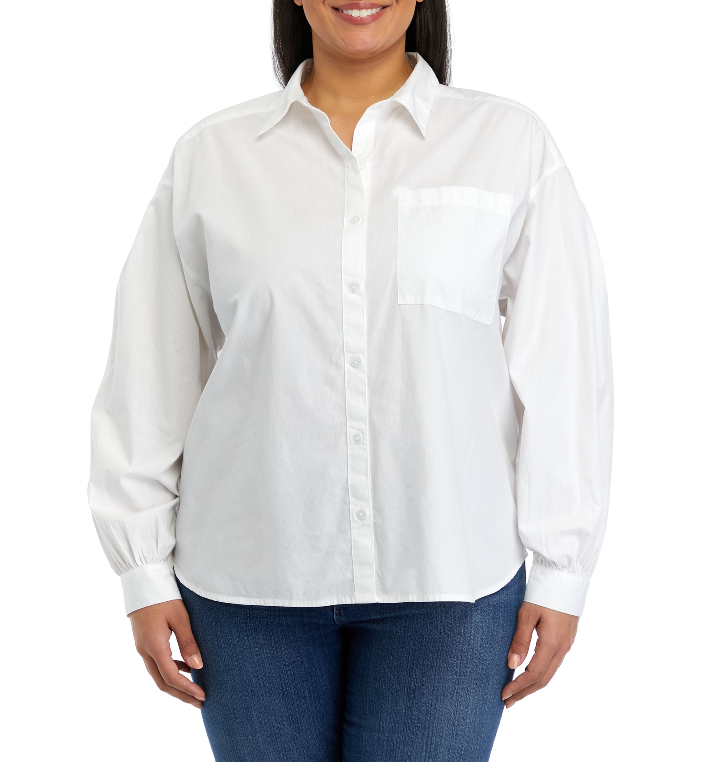 Plus Size Patch Pocket Solid Button Down Blouse