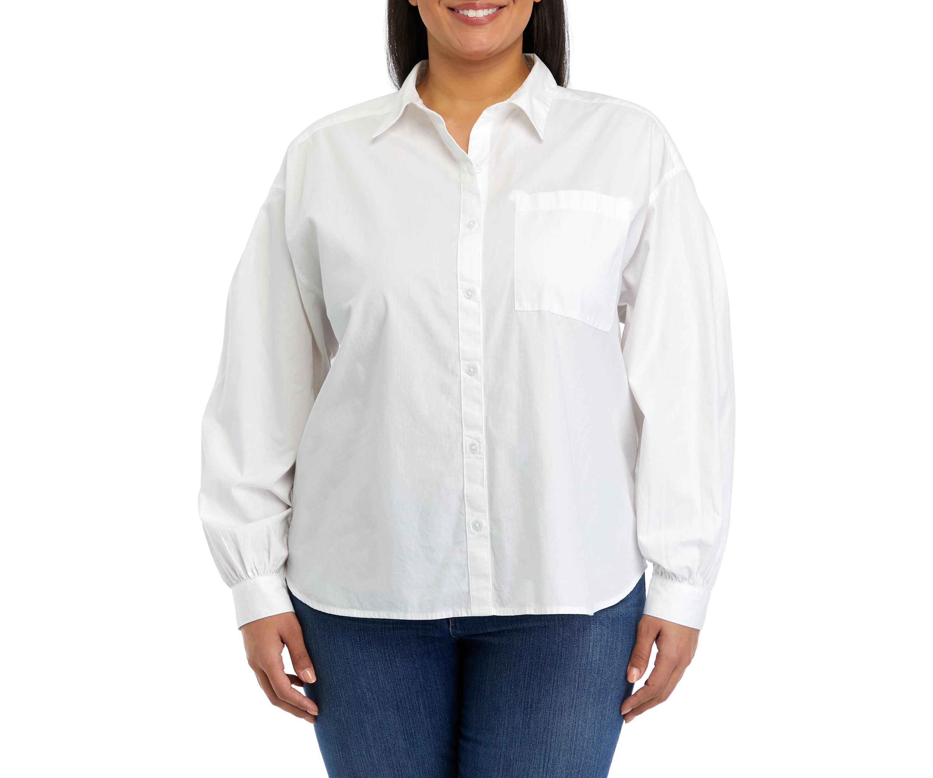 Plus Size Patch Pocket Solid Button Down Blouse