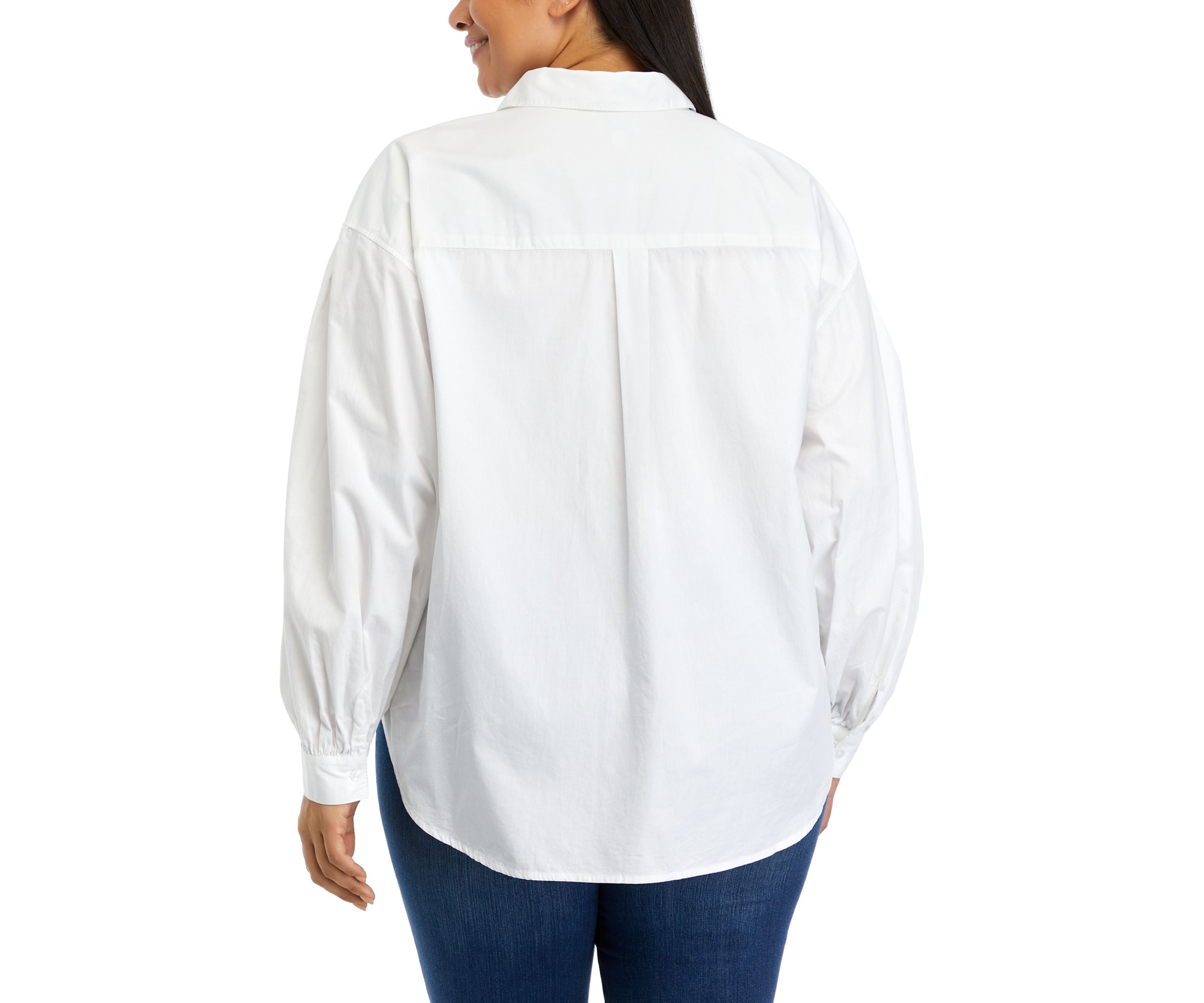 Plus Size Patch Pocket Solid Button Down Blouse