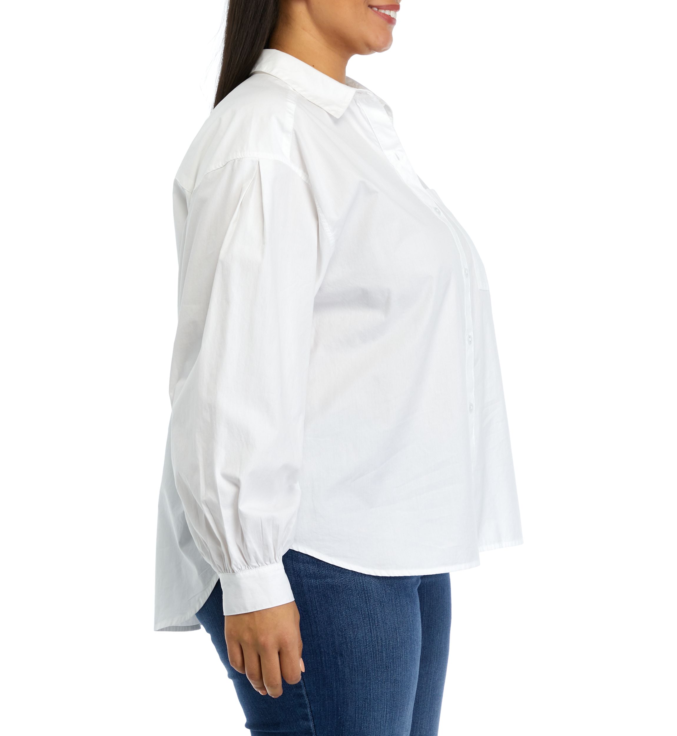 Plus Size Patch Pocket Solid Button Down Blouse