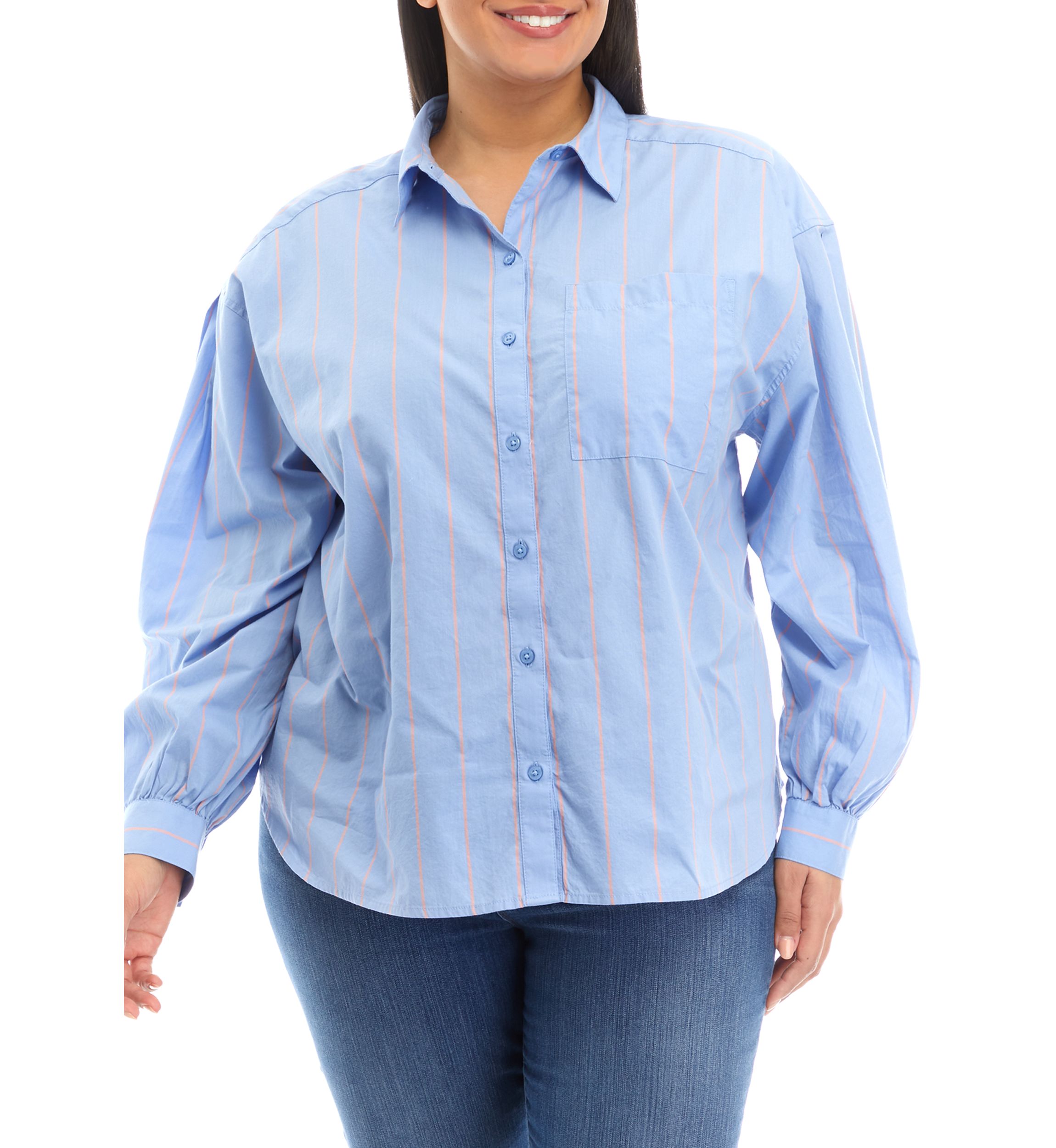 Plus Size Patch Pocket Button Down Blouse