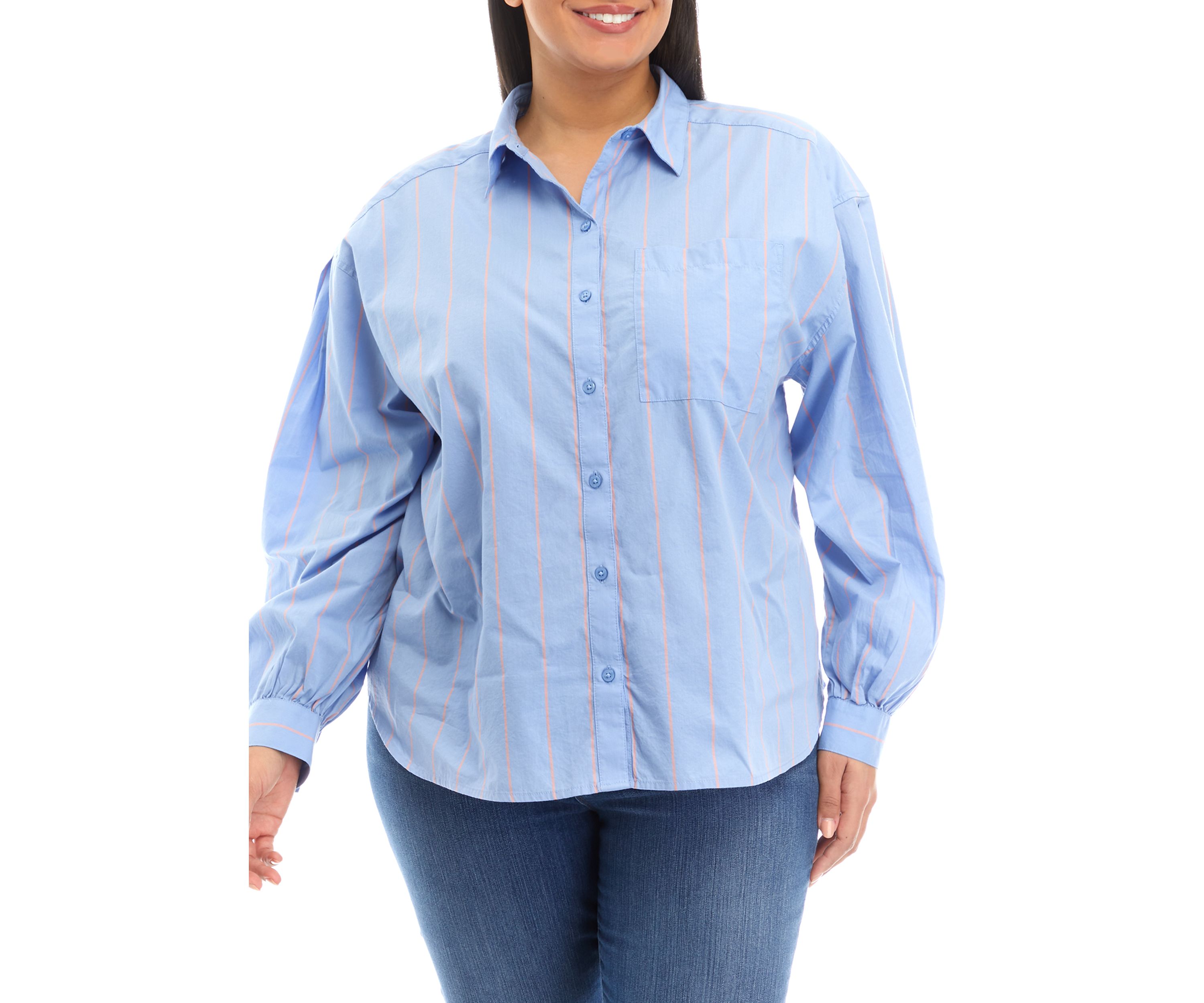 Plus Size Patch Pocket Button Down Blouse