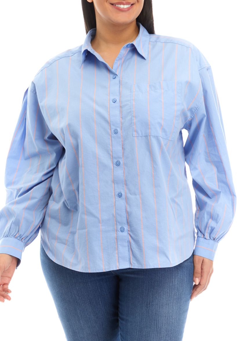 Plus Size Patch Pocket Button Down Blouse