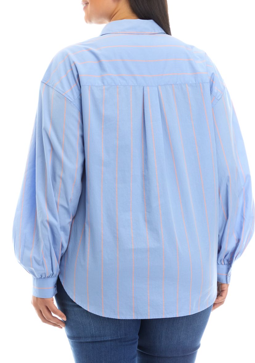 Plus Size Patch Pocket Button Down Blouse