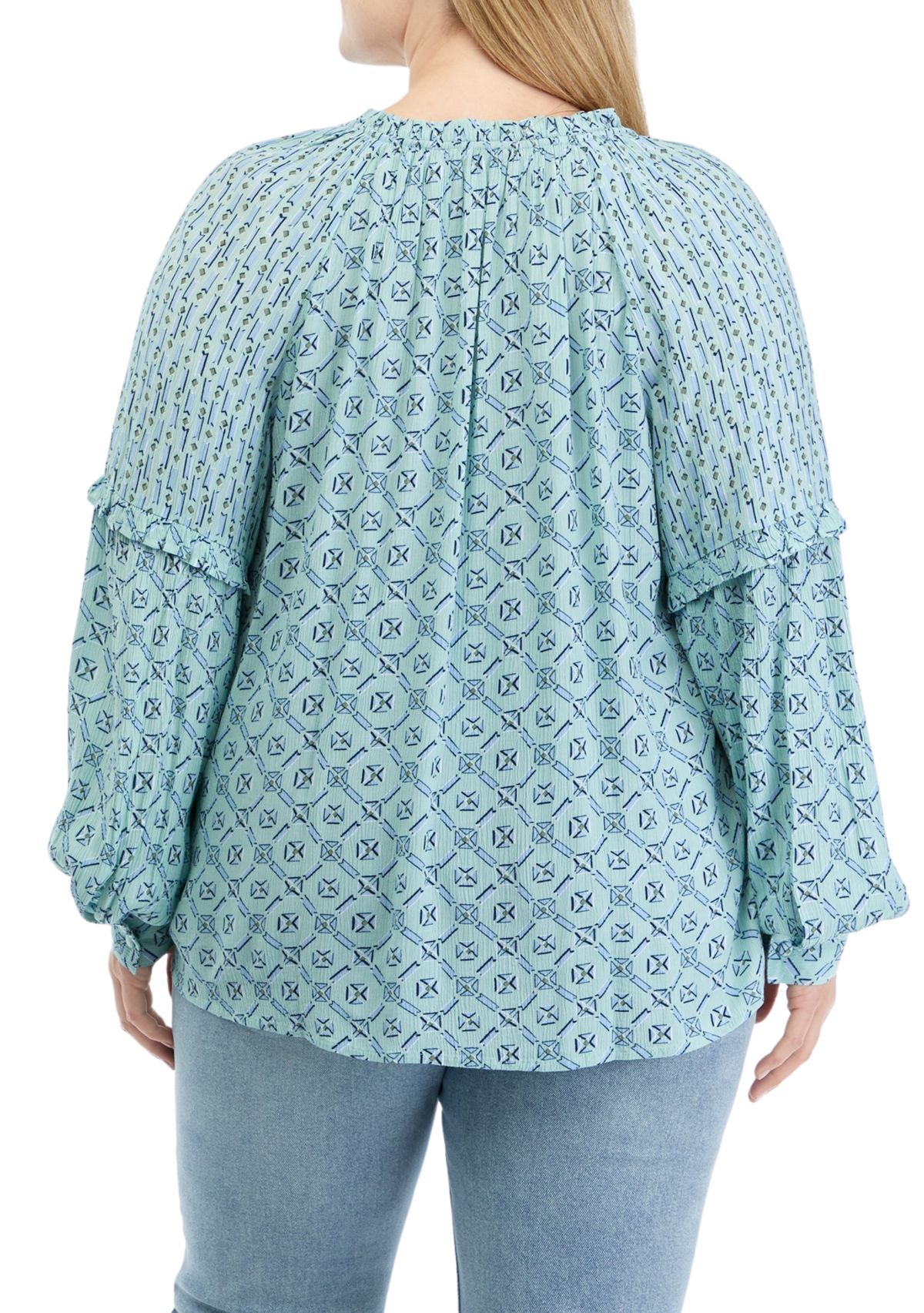 Plus Size Long Sleeve Split Neck Blouse